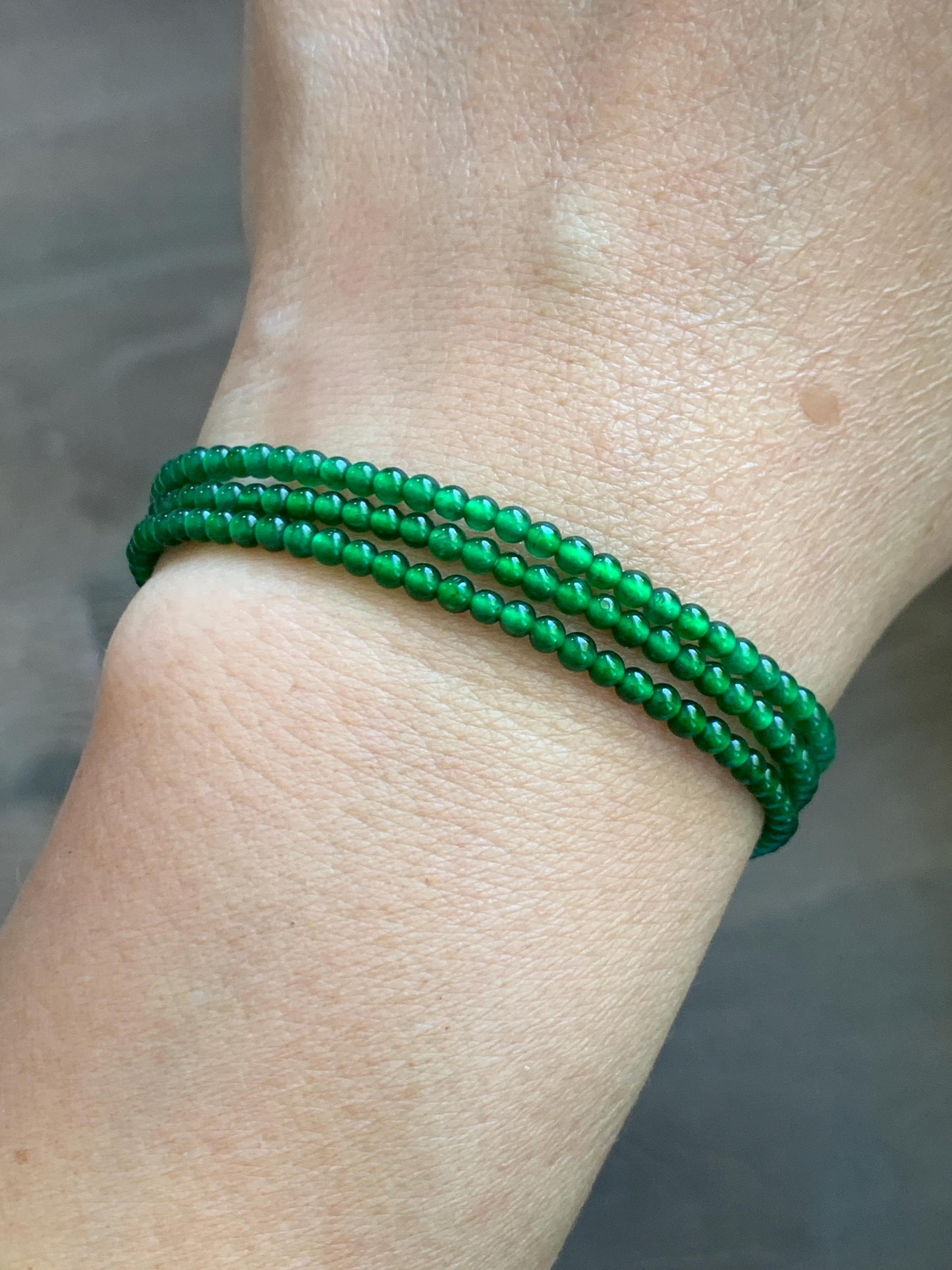 Natural Grade A Guatemalan Icy Vibrant Green Jade Jadeite Petite Beads Beaded Necklace Sterling Silver 2.3-2.6mm 19.75” 天然冰危绿翡翠小圆珠项链 WVL660B