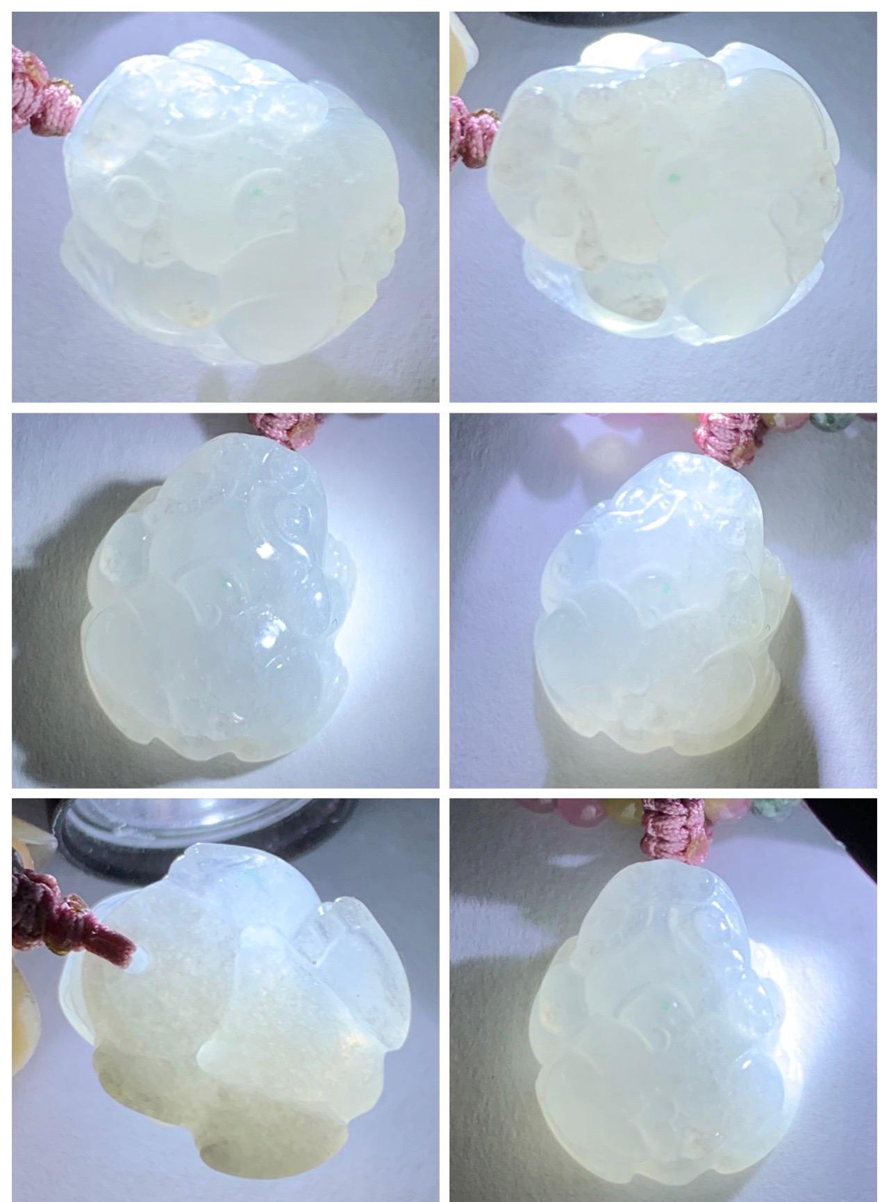 Grade A Natural Icy White Jade Jadeite Petite Pixiu Pendant Natural Multicolored Tourmaline Beaded Necklace 16”-17” 8g 天然白冰翡翠貔貅吊坠碧玺项链 MPB200