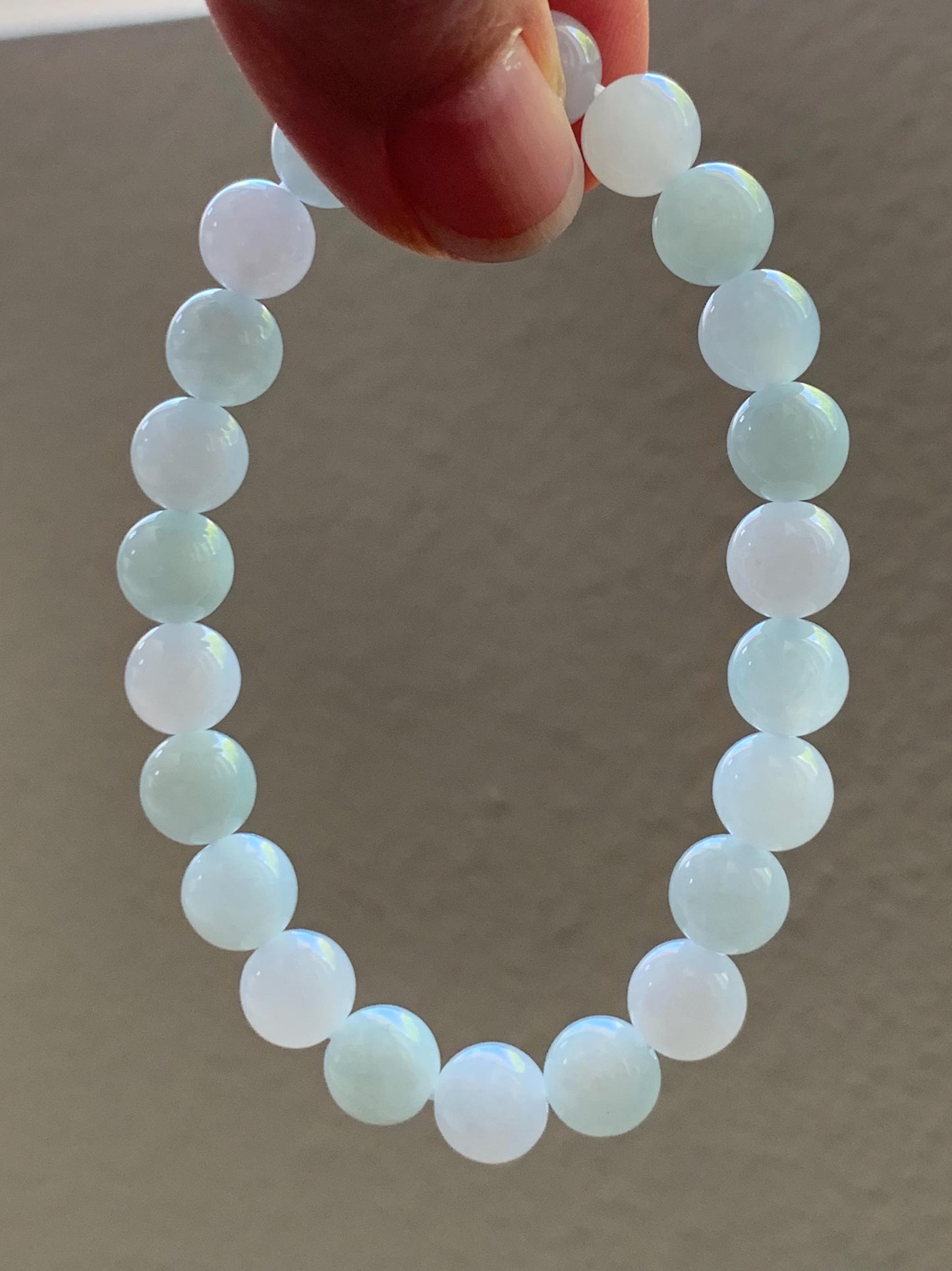 Natural Grade A Icy Translucent White & Pastel Green Jade Jadeite Round Beads Beaded Bracelet 8mm 6.75" 20g 天然冰胶多宝翡翠圆珠手串 MBB220