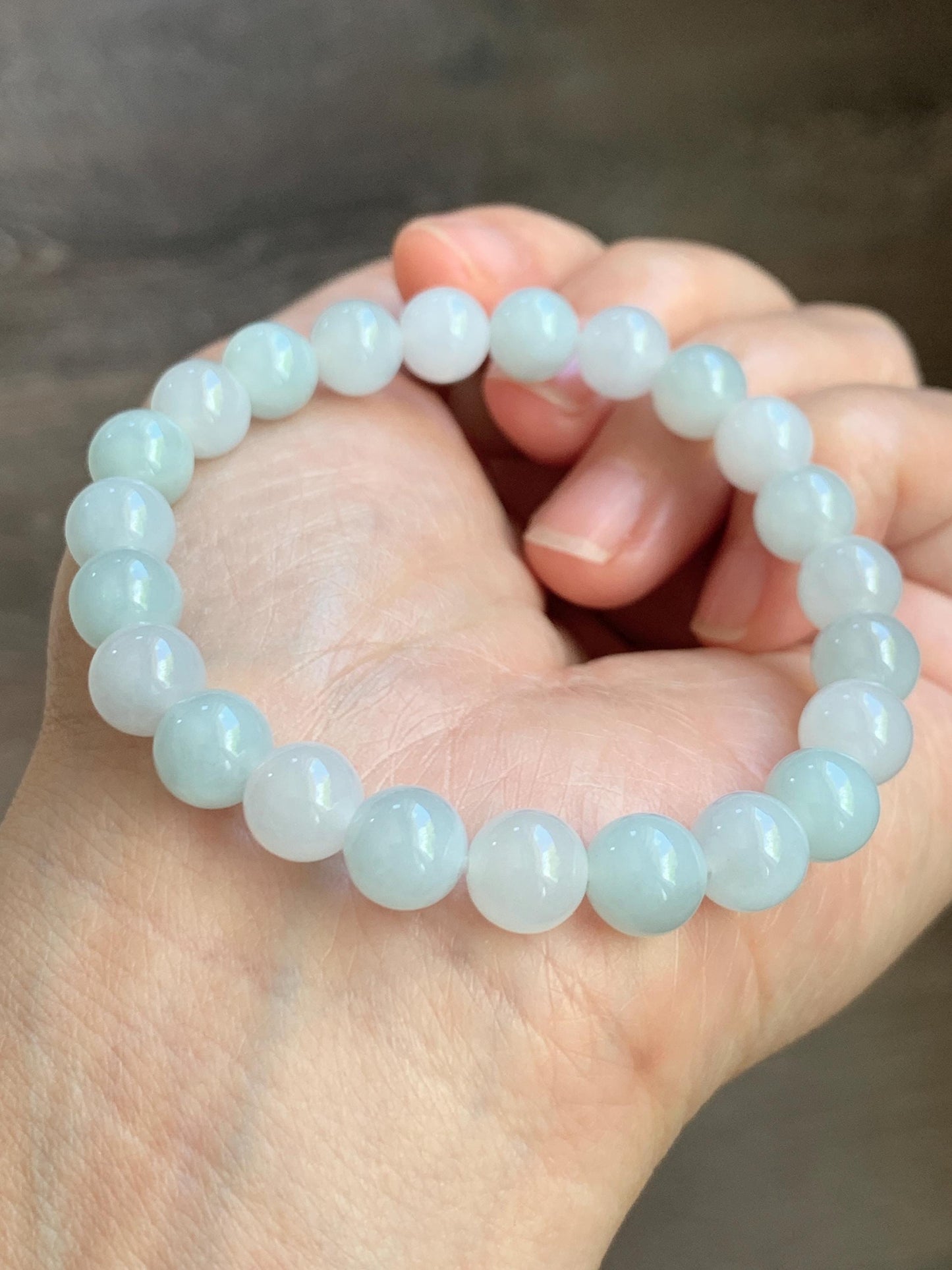 Natural Grade A Icy Translucent White & Pastel Green Jade Jadeite Round Beads Beaded Bracelet 8mm 6.75" 20g 天然冰胶多宝翡翠圆珠手串 MBB220