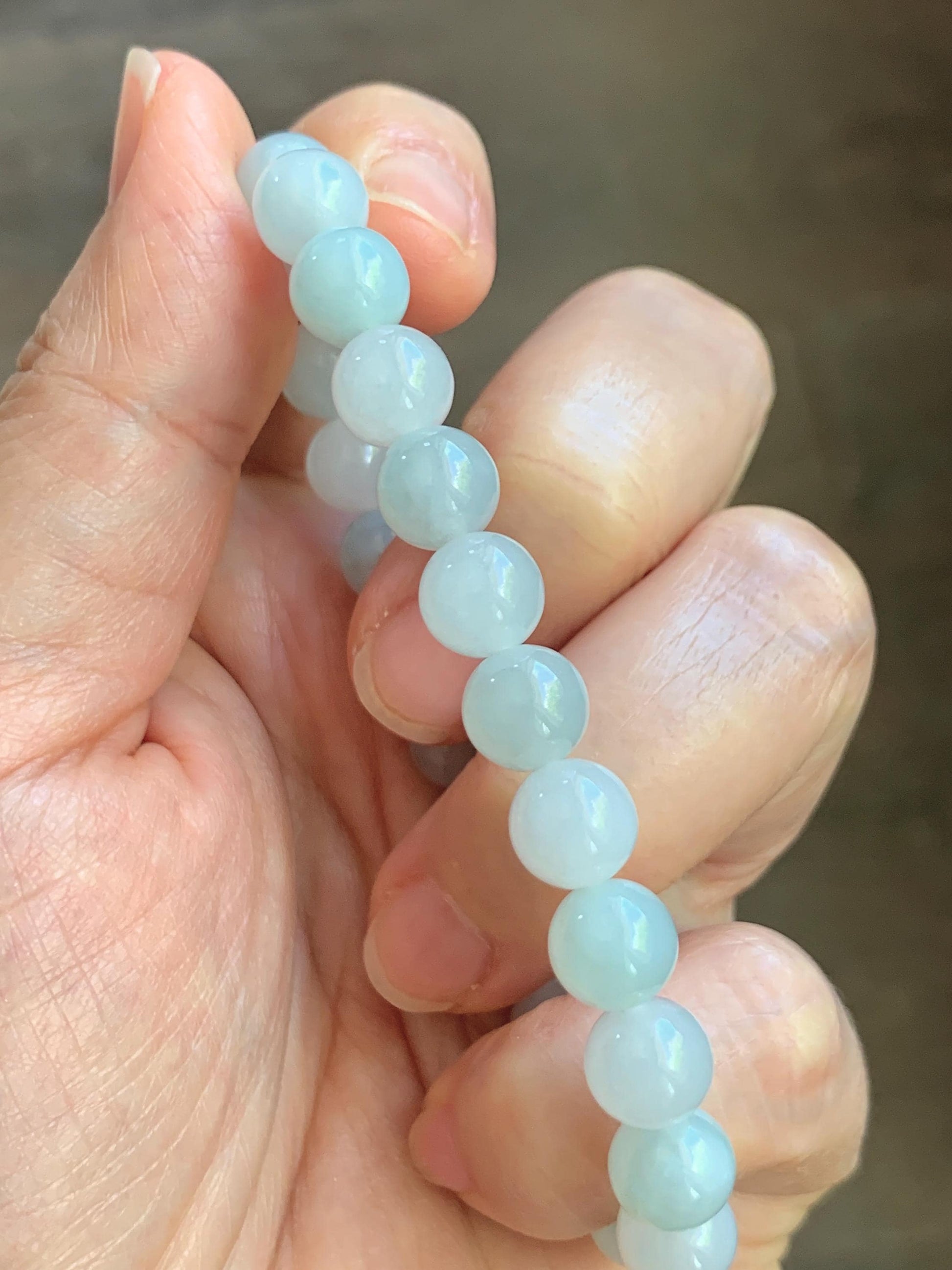 Natural Grade A Icy Translucent White & Pastel Green Jade Jadeite Round Beads Beaded Bracelet 8mm 6.75" 20g 天然冰胶多宝翡翠圆珠手串 MBB220