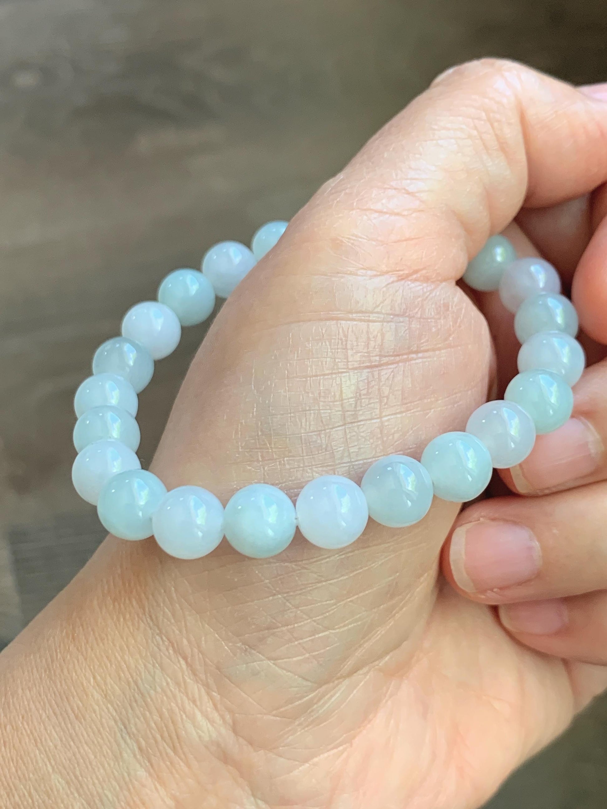 Natural Grade A Icy Translucent White & Pastel Green Jade Jadeite Round Beads Beaded Bracelet 8mm 6.75" 20g 天然冰胶多宝翡翠圆珠手串 MBB220