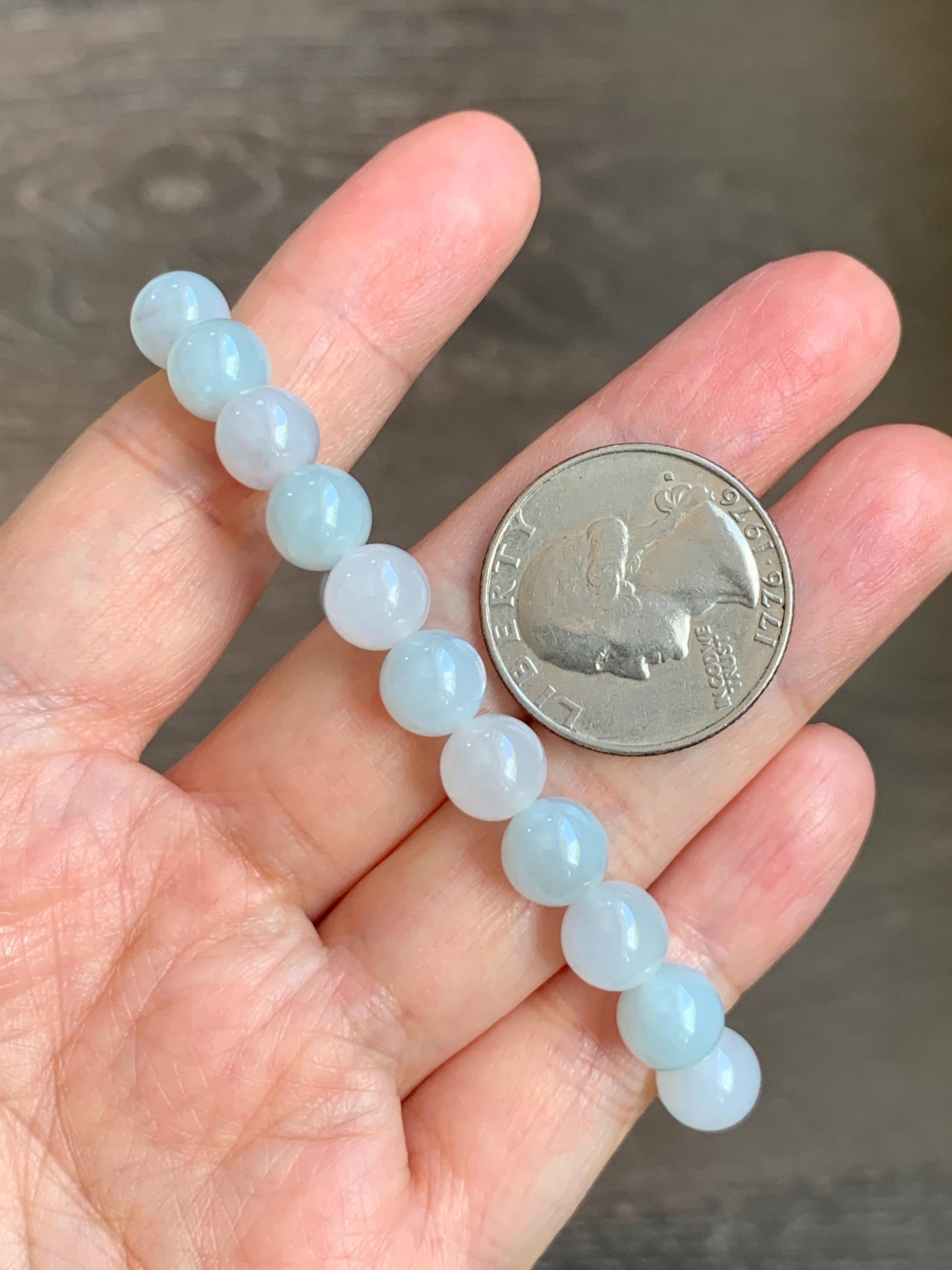 Natural Grade A Icy Translucent White & Pastel Green Jade Jadeite Round Beads Beaded Bracelet 8mm 6.75" 20g 天然冰胶多宝翡翠圆珠手串 MBB220