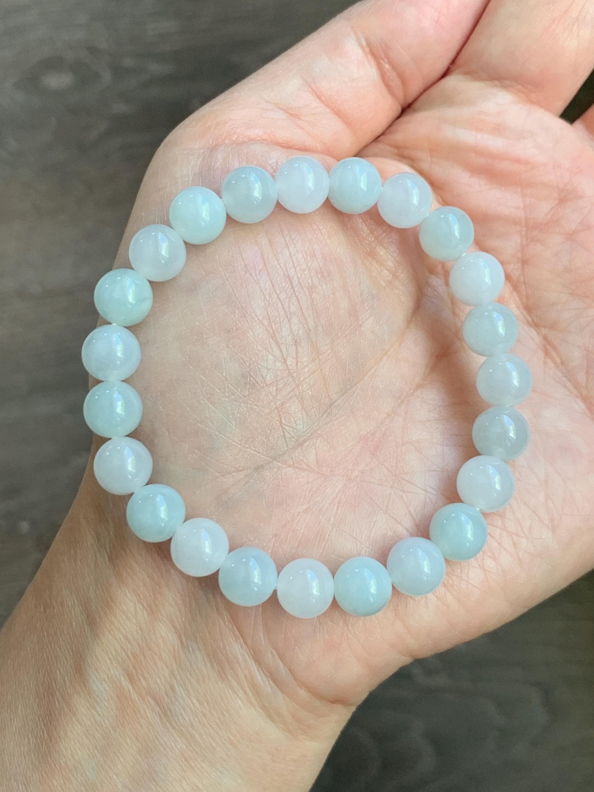 Natural Grade A Icy Translucent White & Pastel Green Jade Jadeite Round Beads Beaded Bracelet 8mm 6.75" 20g 天然冰胶多宝翡翠圆珠手串 MBB220