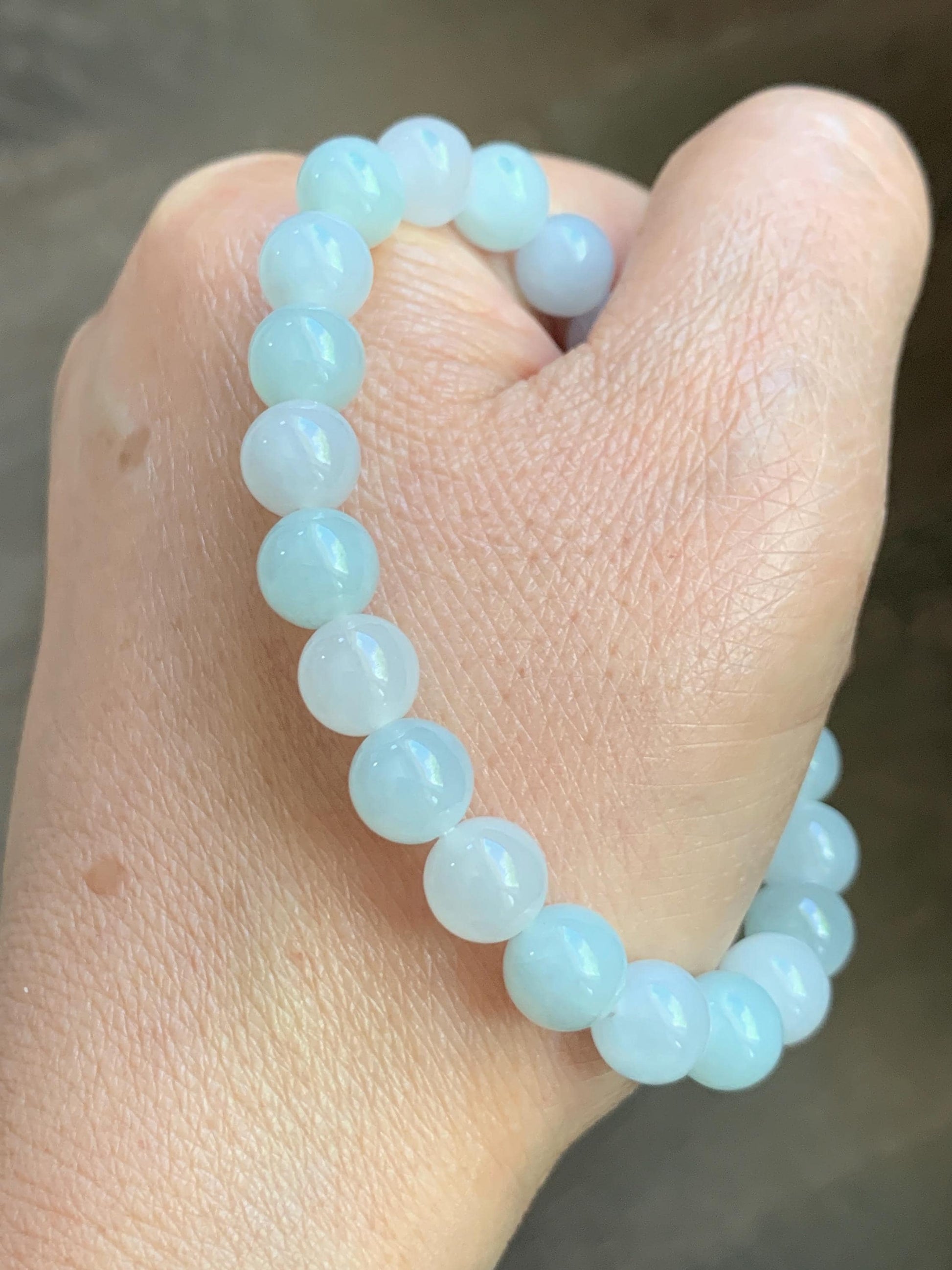 Natural Grade A Icy Translucent White & Pastel Green Jade Jadeite Round Beads Beaded Bracelet 8mm 6.75" 20g 天然冰胶多宝翡翠圆珠手串 MBB220