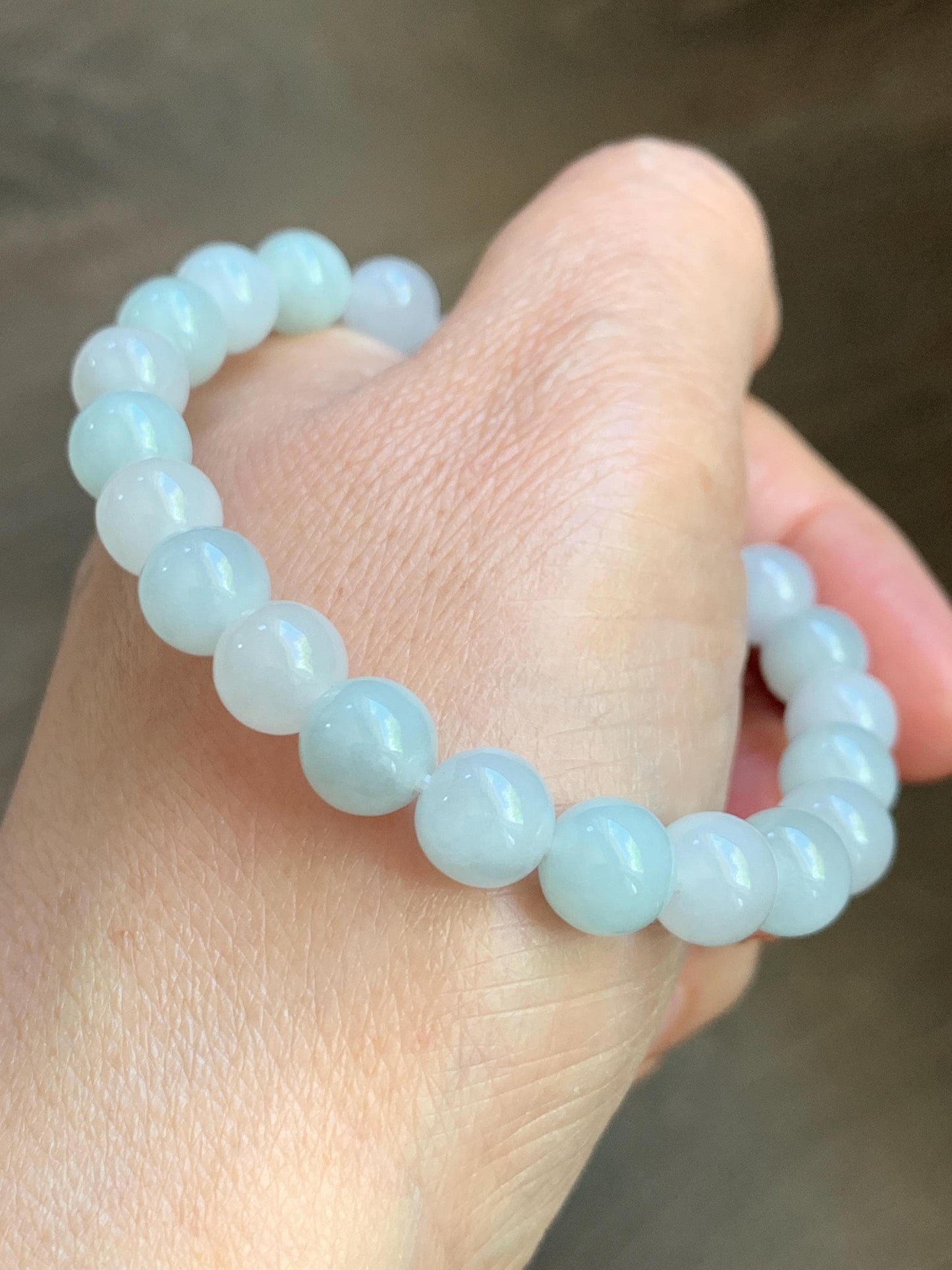 Natural Grade A Icy Translucent White & Pastel Green Jade Jadeite Round Beads Beaded Bracelet 8mm 6.75" 20g 天然冰胶多宝翡翠圆珠手串 MBB220