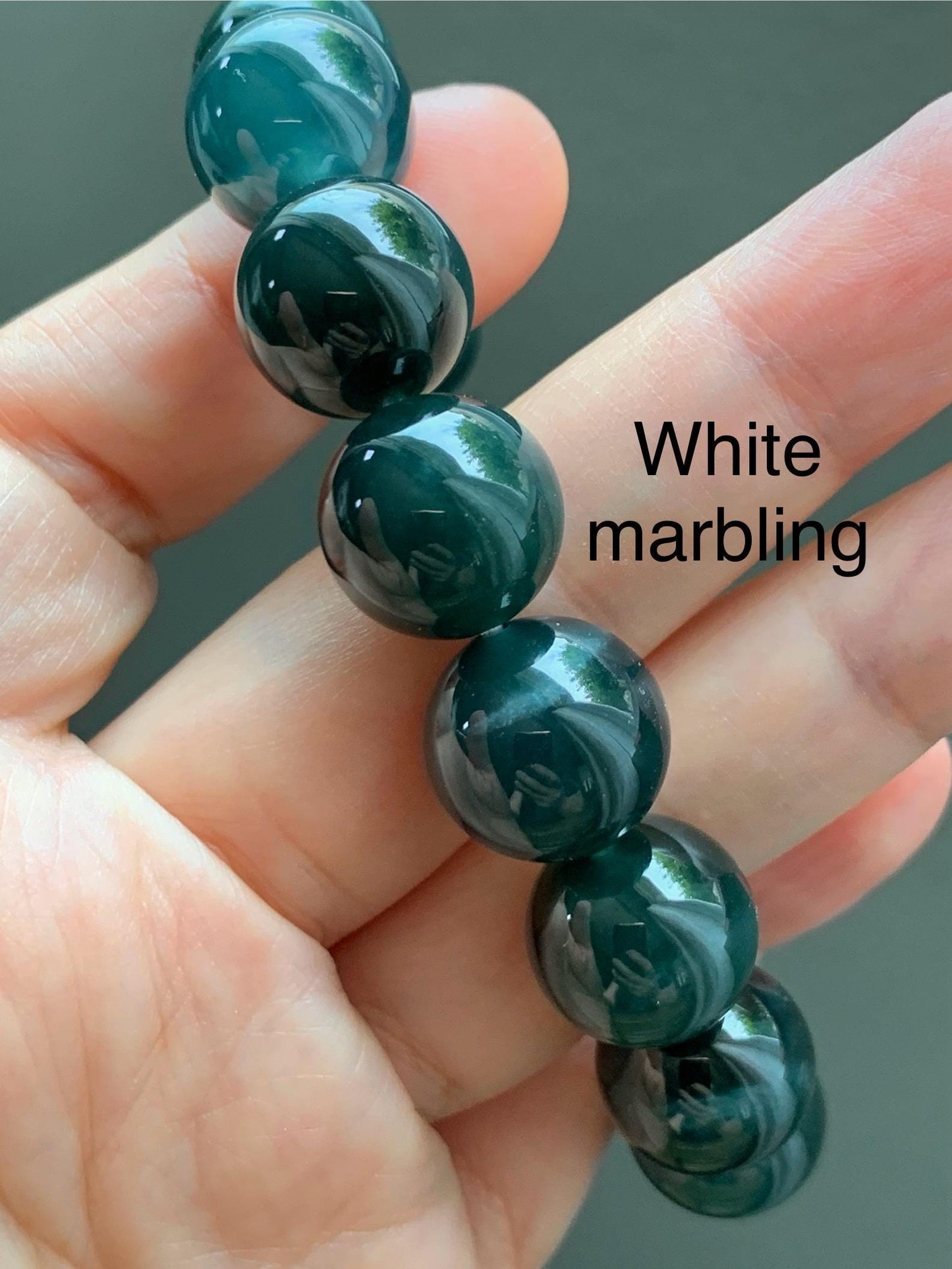 LARGE Natural Grade A Guatemalan Icy Translucent Dark Teal Green Jade Jadeite Beaded Bracelet 13.9mm 7.75” 69g 天然冰危深老蓝水翡翠大卡手串 WDS660B
