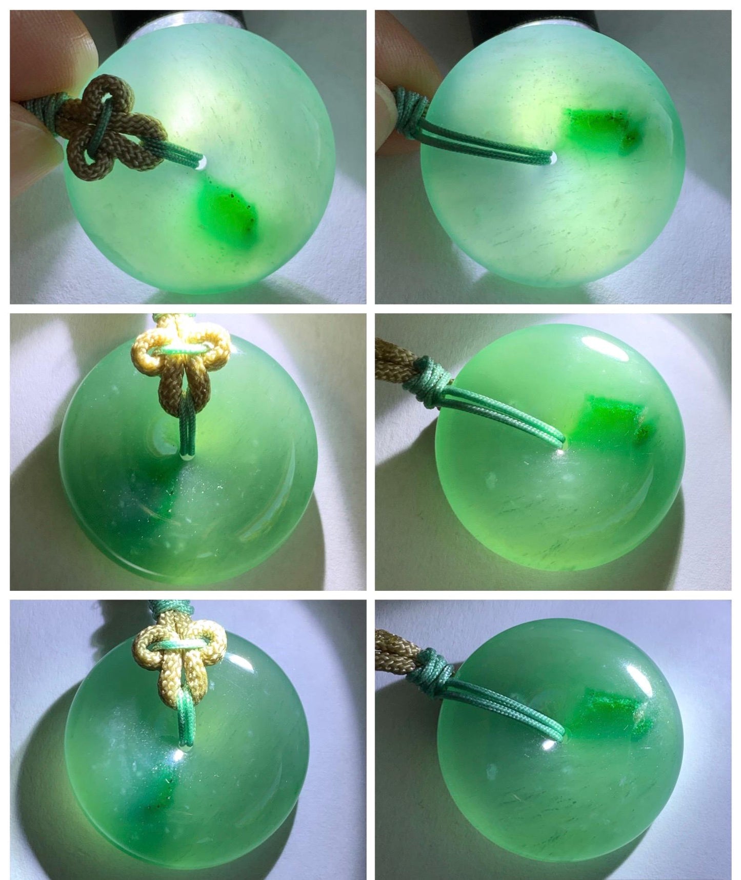 Natural Grade A Guatemalan Icy Translucent Dusty Teal Green Jade Jadeite Ping An Kou Donut Pendant Rope Necklace 24” 天然冰胶危蓝绿翡翠平安扣吊坠 WLP220