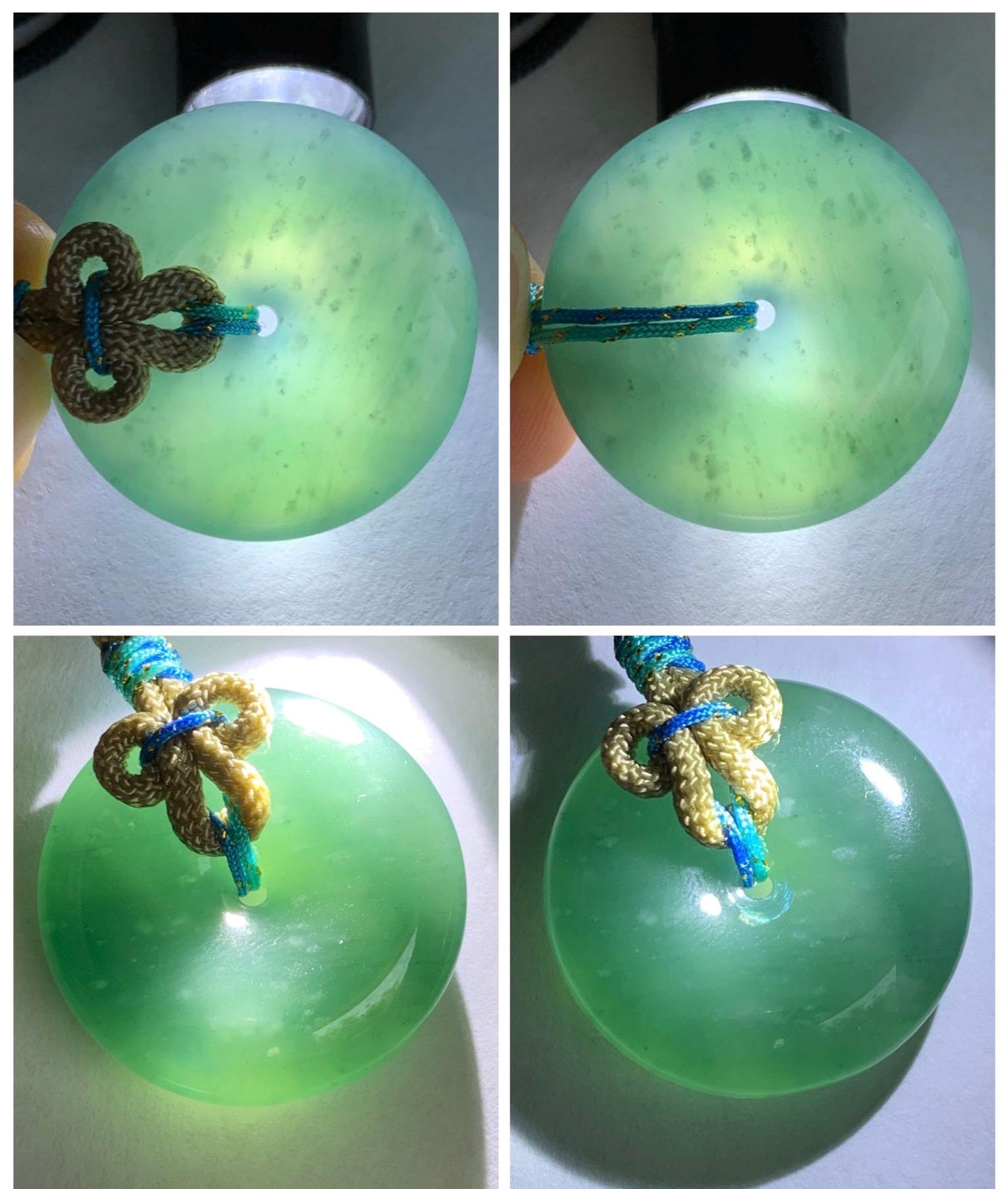 Natural Grade A Guatemalan Icy Translucent Dark Teal Blue Jade Jadeite Ping An Kou Donut Pendant Rope Necklace 24” 15g 天然冰胶危蓝翡翠平安扣吊坠 WLP110C