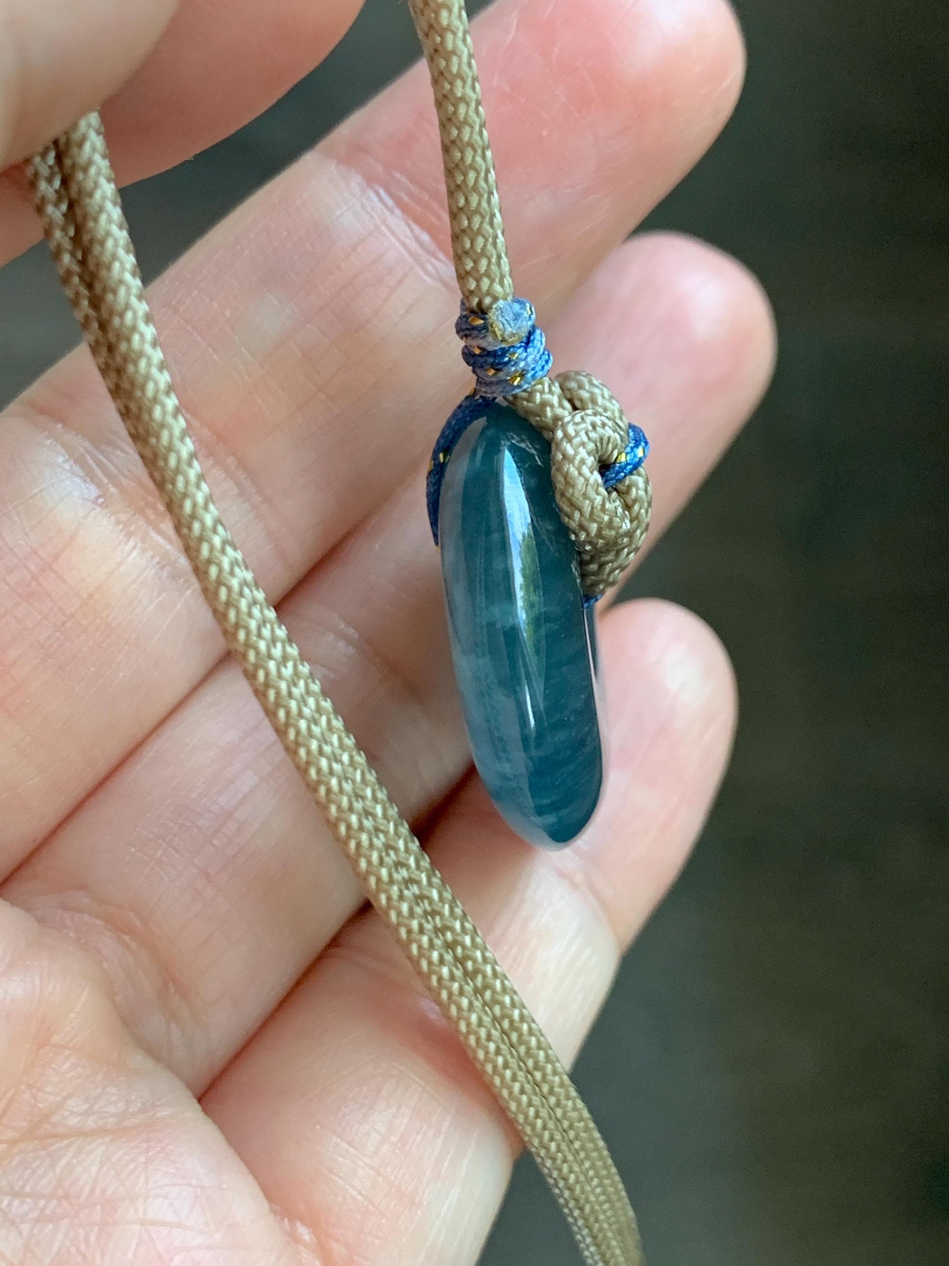 Natural Grade A Guatemalan Icy Translucent Aegean Blue Jade Jadeite Ping An Kou Donut Pendant Rope Necklace 24.5” 10g 天然冰胶危牛仔蓝翡翠平安扣吊坠WLP110E