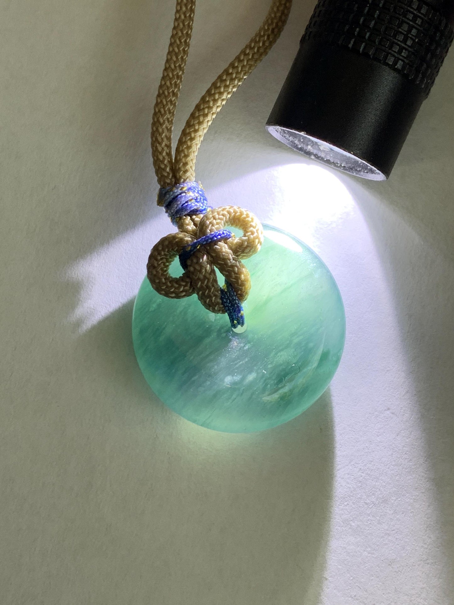 Natural Grade A Guatemalan Icy Translucent Aegean Blue Jade Jadeite Ping An Kou Donut Pendant Rope Necklace 24.5” 10g 天然冰胶危牛仔蓝翡翠平安扣吊坠WLP110E
