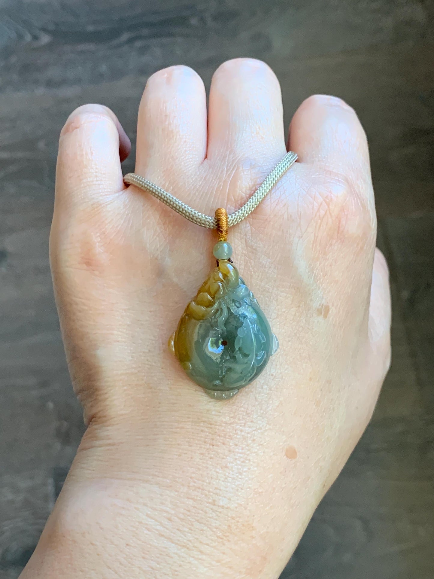 Certified Natural Grade A Icy Translucent Bicolored Jade Jadeite Lotus & Goldfish Ping An Kou Donut Pendant Rope Necklace 天然冰胶翡翠莲花鱼平安扣吊坠 449