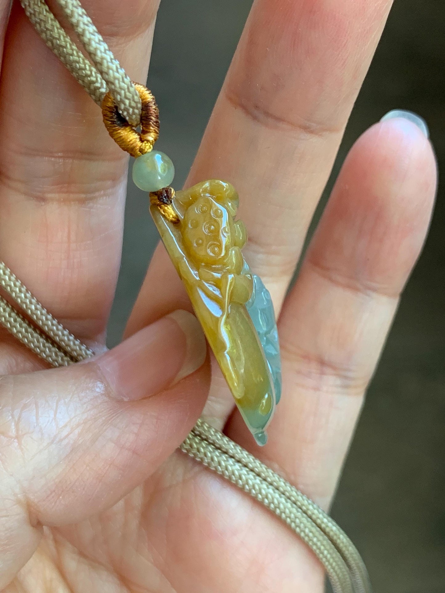 Certified Natural Grade A Icy Translucent Bicolored Jade Jadeite Lotus & Goldfish Ping An Kou Donut Pendant Rope Necklace 天然冰胶翡翠莲花鱼平安扣吊坠 449