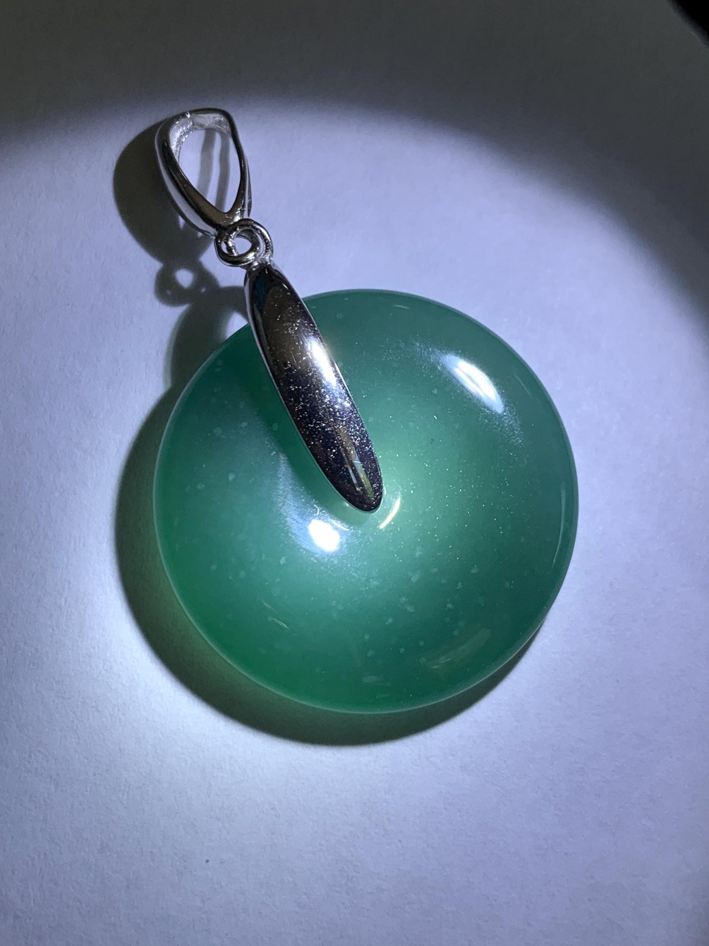 Natural Grade A Guatemalan Icy Translucent Dark Teal Blue Jade Jadeite Ping An Kou Donut Pendant Sterling Silver 9g 天然冰危深蓝翡翠平安扣吊坠 WLK135