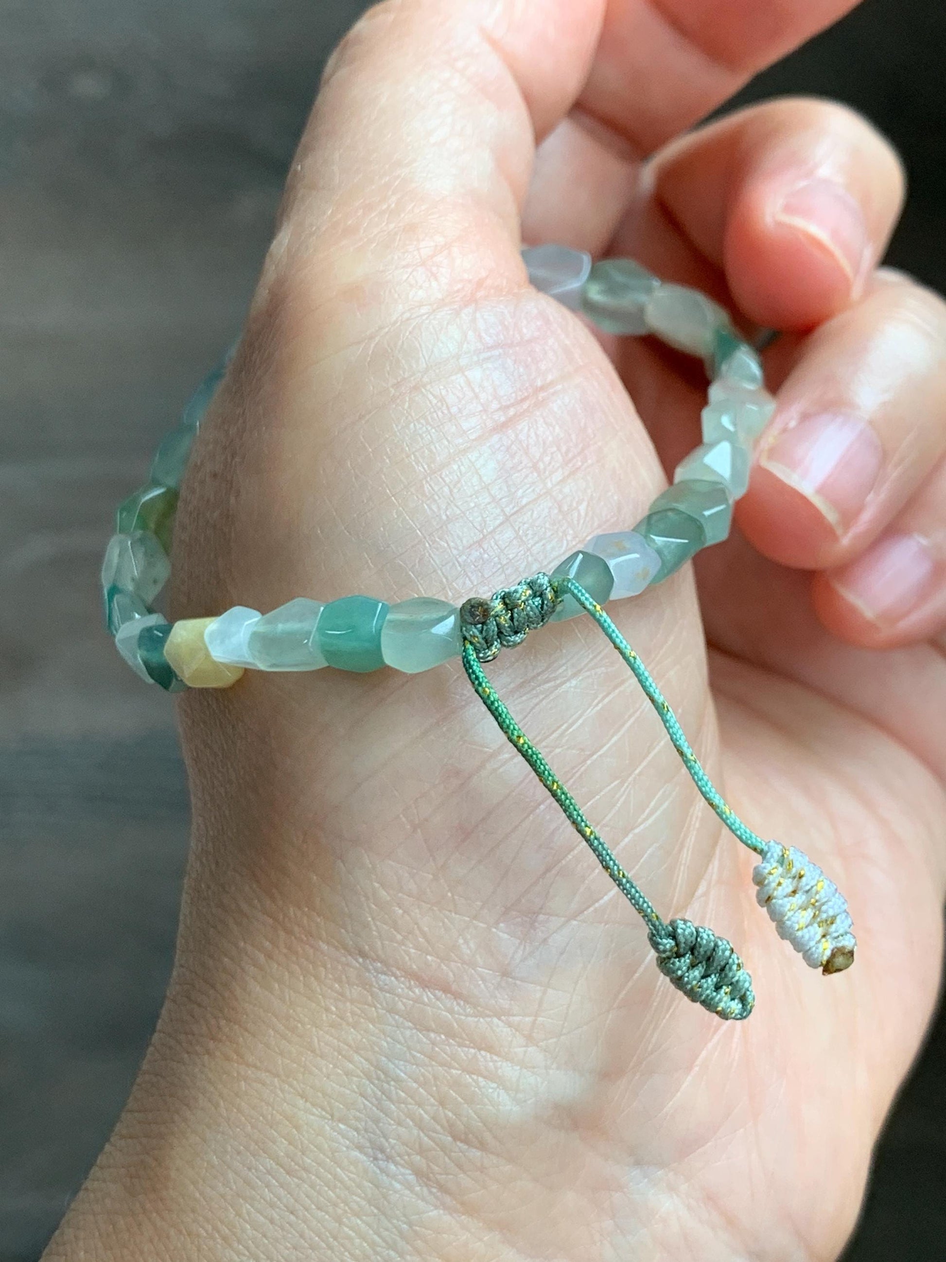 Natural Grade A Icy Highly Translucent Pastel Multicolored Jade Jadeite Faceted Beads Beaded Bracelet 7.25" 8g 天然冰透多宝翡翠切割面珠手串 MDQ132