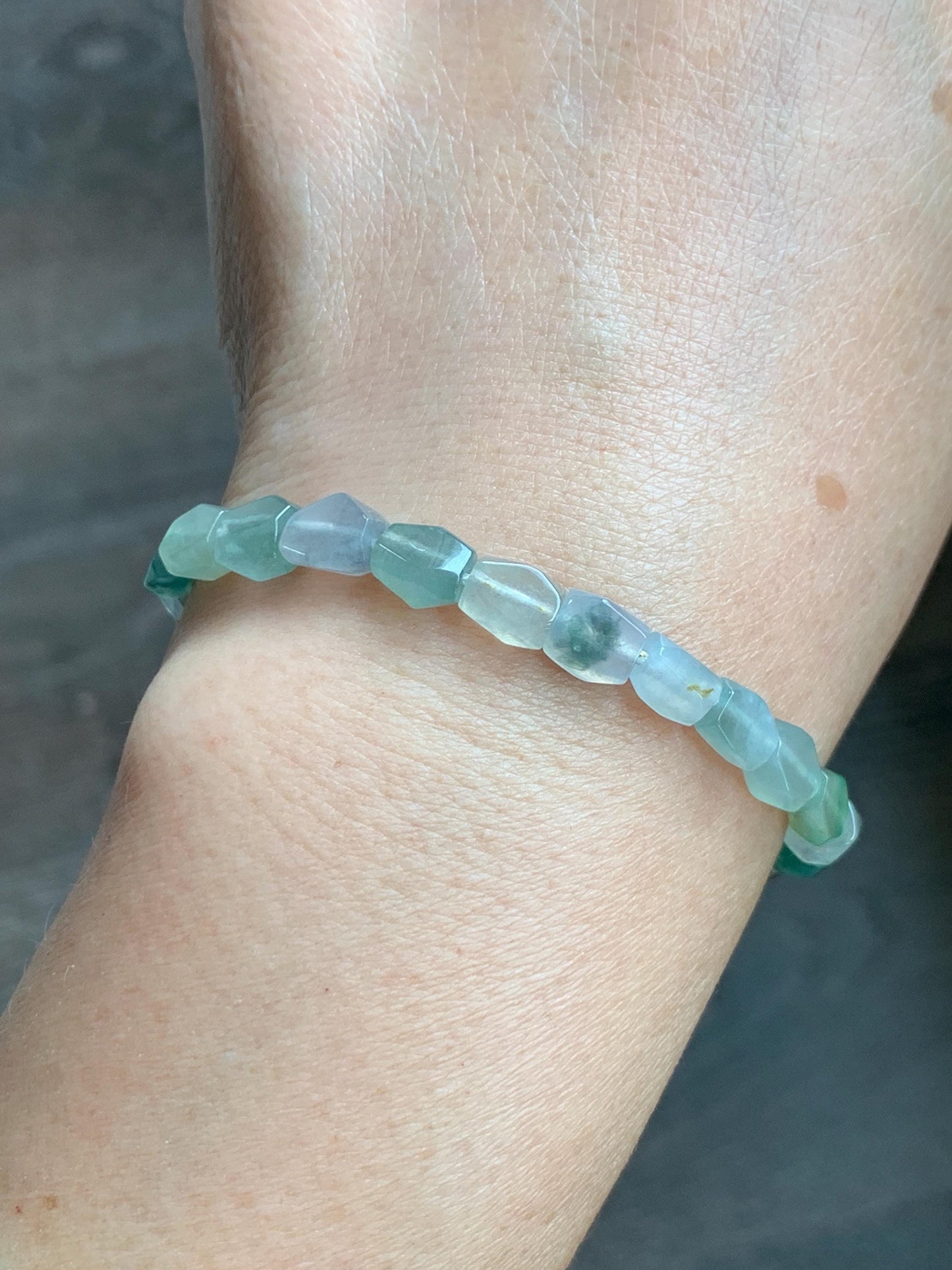 Natural Grade A Icy Highly Translucent Pastel Multicolored Jade Jadeite Faceted Beads Beaded Bracelet 7.25" 8g 天然冰透多宝翡翠切割面珠手串 MDQ132