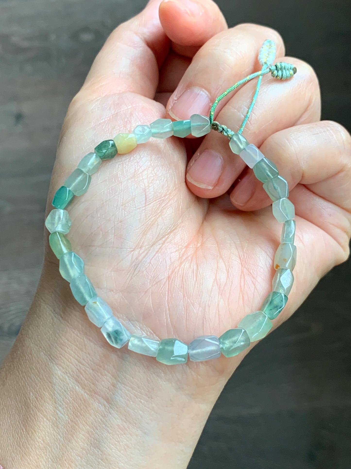 Natural Grade A Icy Highly Translucent Pastel Multicolored Jade Jadeite Faceted Beads Beaded Bracelet 7.25" 8g 天然冰透多宝翡翠切割面珠手串 MDQ132