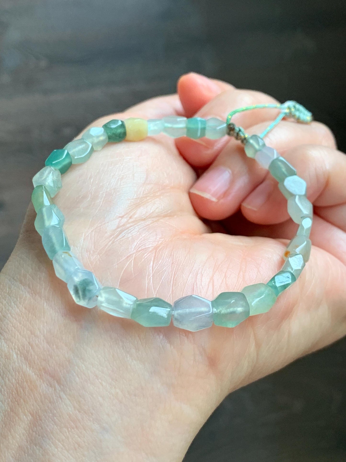 Natural Grade A Icy Highly Translucent Pastel Multicolored Jade Jadeite Faceted Beads Beaded Bracelet 7.25" 8g 天然冰透多宝翡翠切割面珠手串 MDQ132