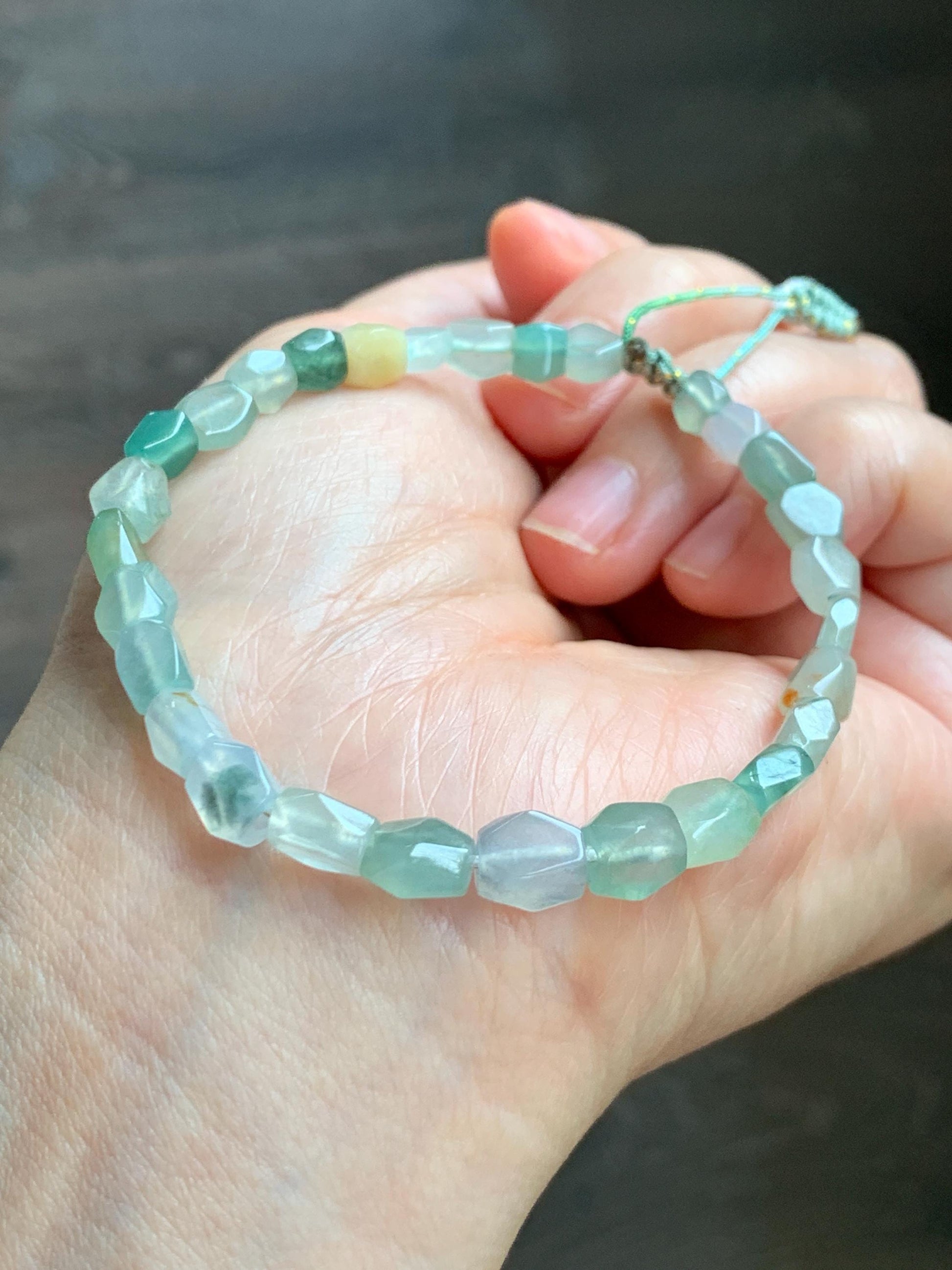 Natural Grade A Icy Highly Translucent Pastel Multicolored Jade Jadeite Faceted Beads Beaded Bracelet 7.25" 8g 天然冰透多宝翡翠切割面珠手串 MDQ132