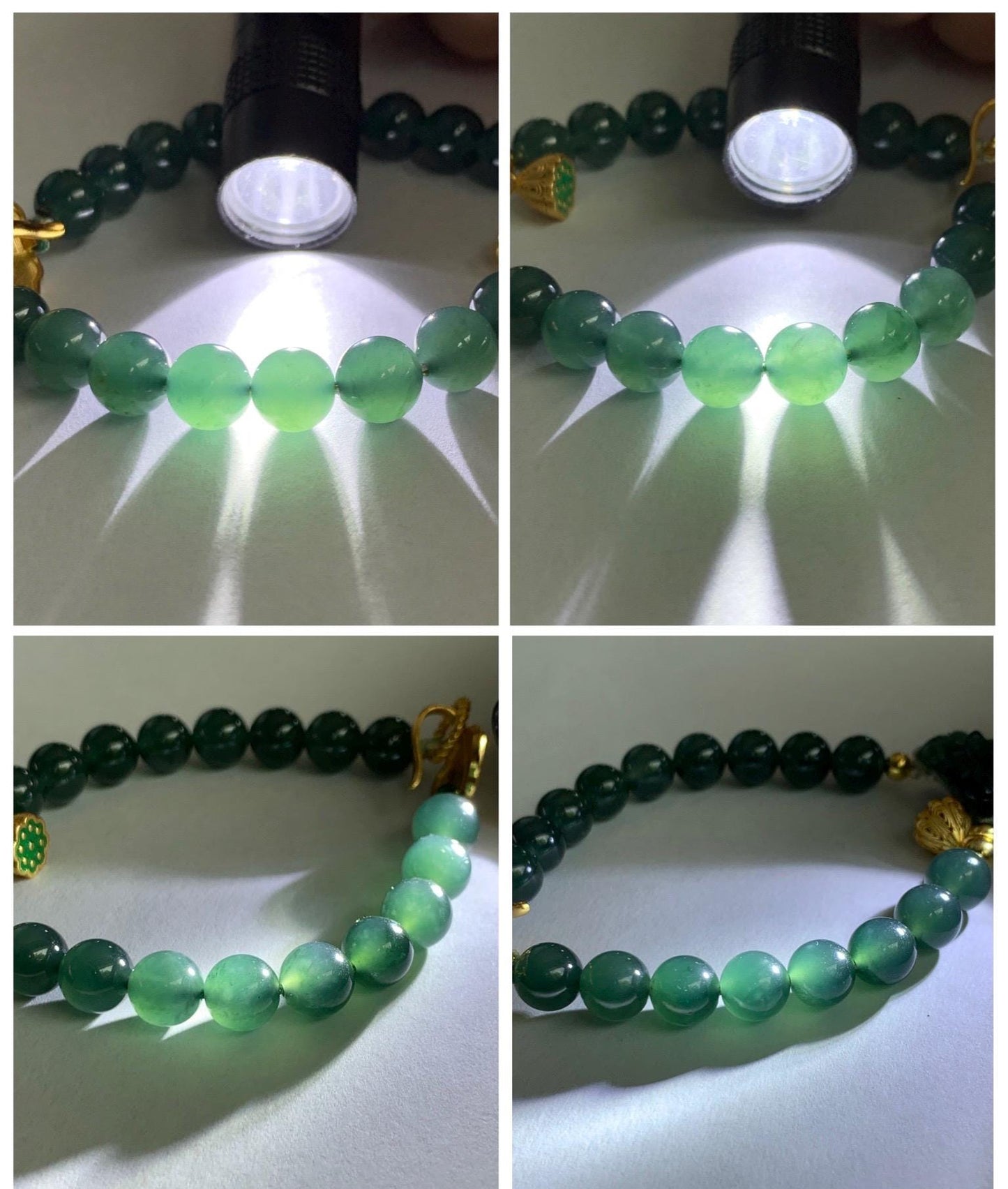 Natural Grade A Guatemalan Icy Translucent Dark Teal Green Jade Jadeite Dancing Lion Beaded Bracelet 7” Sterling Silver 天然冰危蓝绿翡翠摆烂醒狮手串WXS350