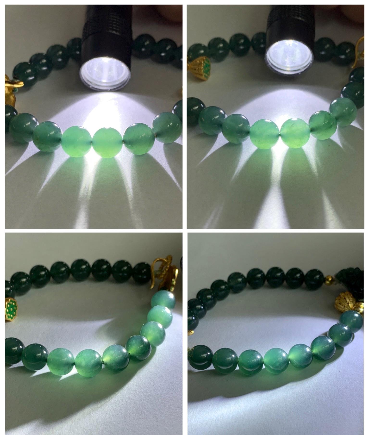 Natural Grade A Guatemalan Icy Translucent Dark Teal Green Jade Jadeite Dancing Lion Beaded Bracelet 7” Sterling Silver 天然冰危蓝绿翡翠摆烂醒狮手串WXS350