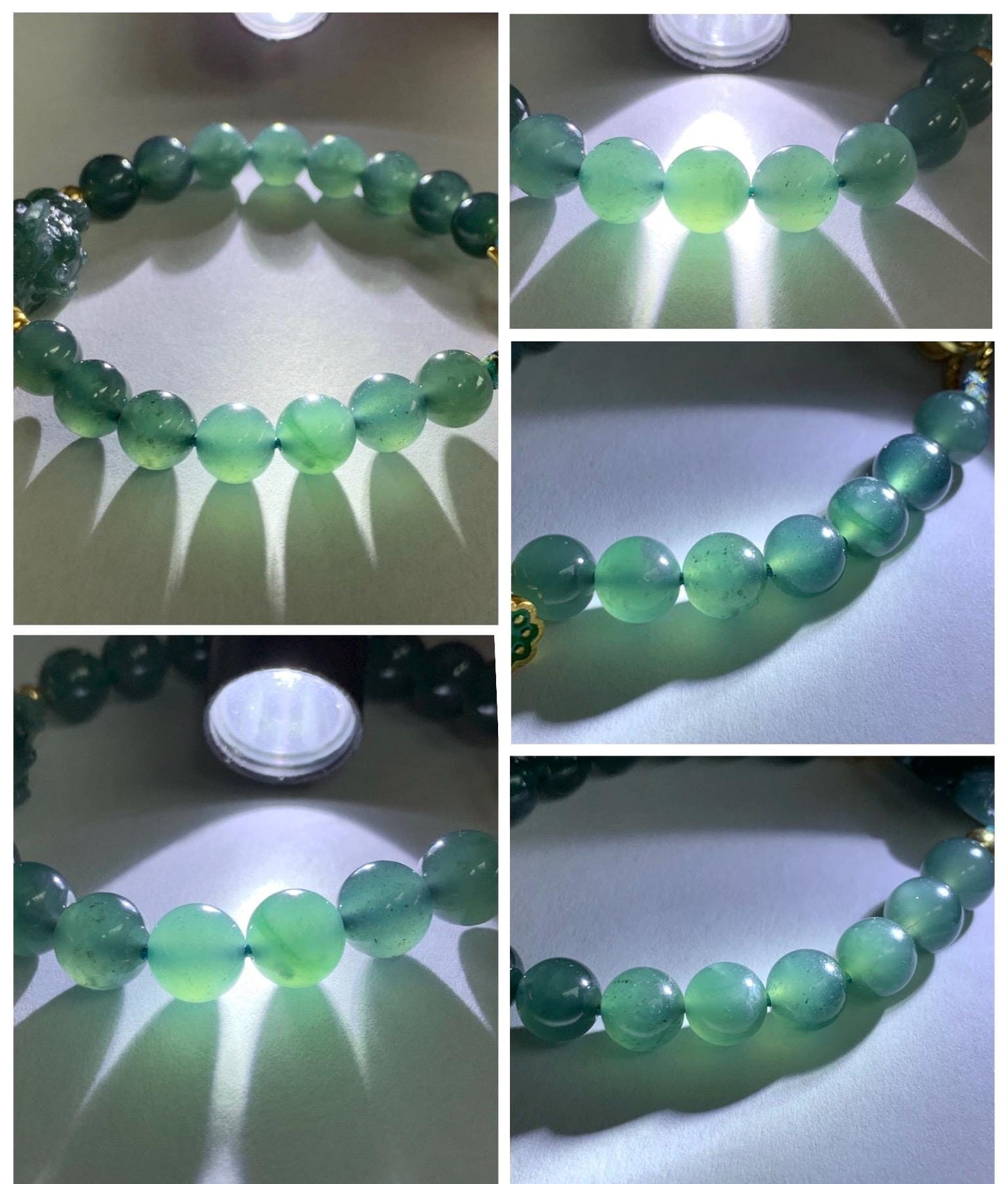Natural Grade A Guatemalan Icy Translucent Teal Blue Jade Jadeite Dancing Lion Beaded Bracelet 6.5” Sterling Silver 天然冰危蓝绿翡翠摆烂醒狮手串WXX350