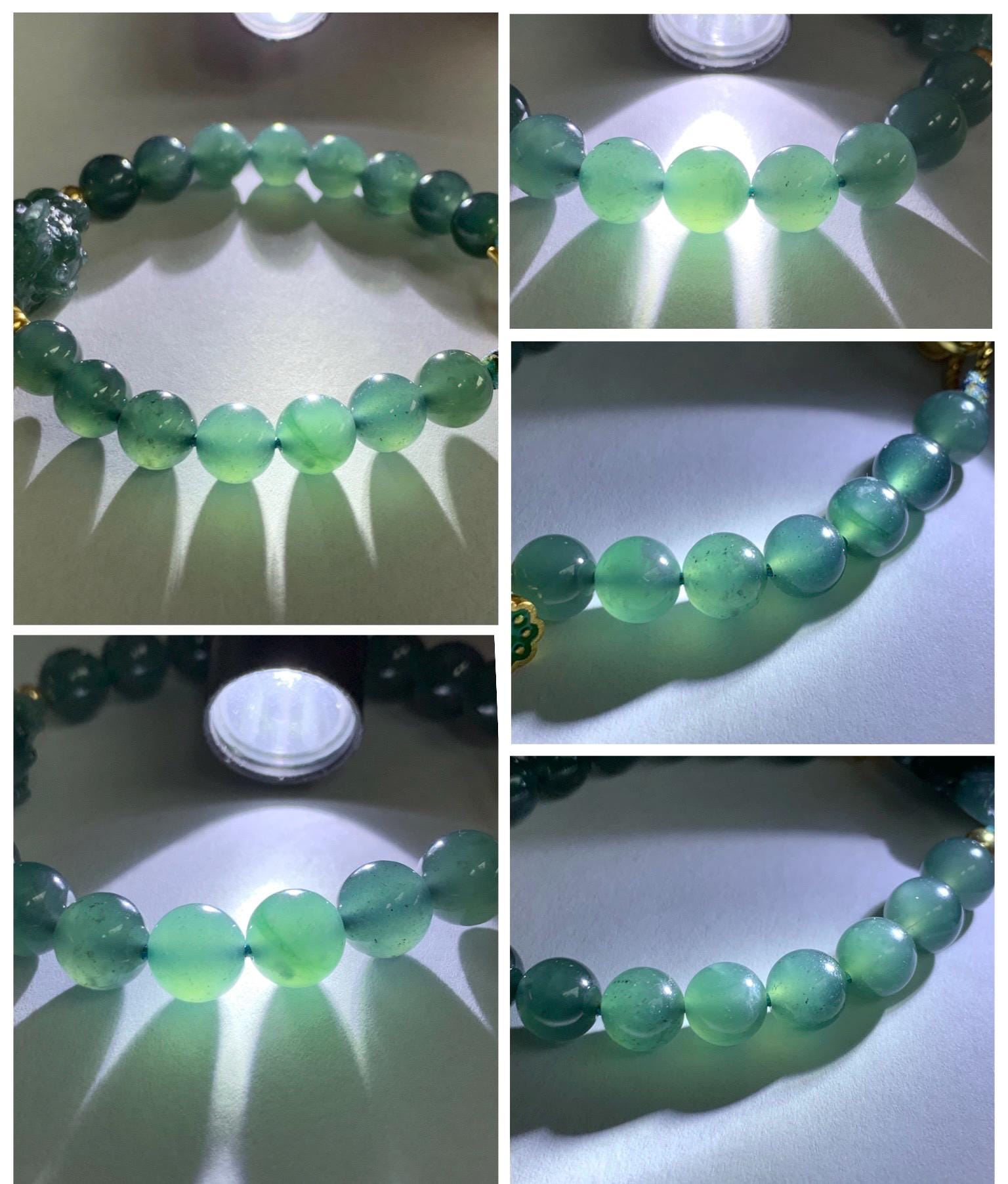 Natural Grade A Guatemalan Icy Translucent Teal Blue Jade Jadeite Dancing Lion Beaded Bracelet 6.5” Sterling Silver 天然冰危蓝绿翡翠摆烂醒狮手串WXX350