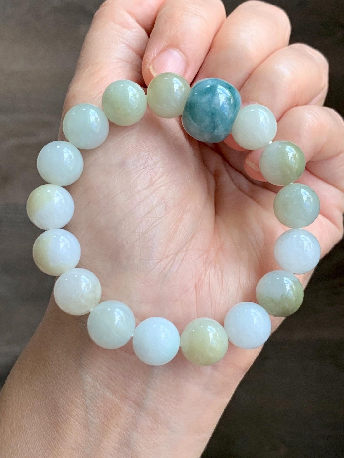 Natural Grade A Icy Translucent Multicolored Jade Jadeite Beads Dark Blue Marbled Drum Bead Beaded Bracelet 7” 49g 天然冰胶多宝翡翠缅蓝鼓珠手串 MDB168