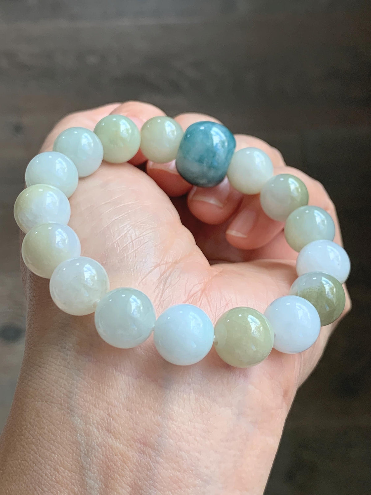 Natural Grade A Icy Translucent Multicolored Jade Jadeite Beads Dark Blue Marbled Drum Bead Beaded Bracelet 7” 49g 天然冰胶多宝翡翠缅蓝鼓珠手串 MDB168
