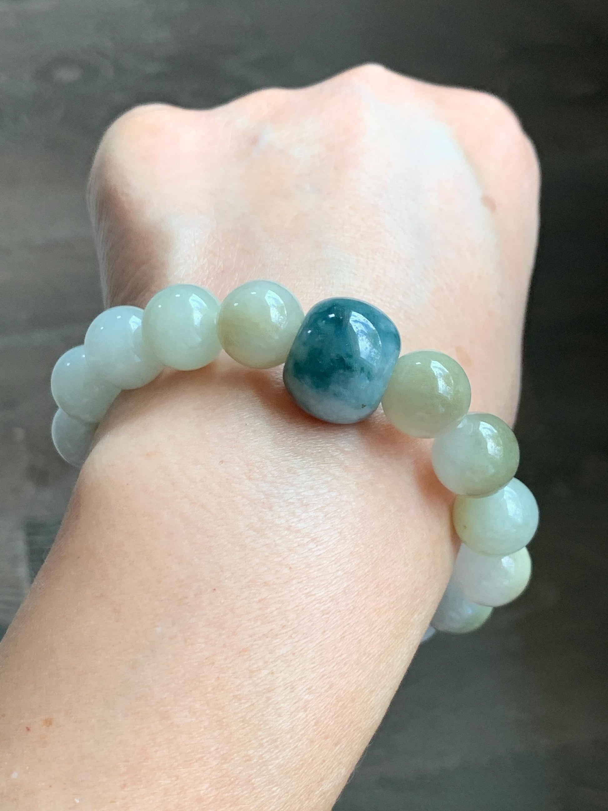 Natural Grade A Icy Translucent Multicolored Jade Jadeite Beads Dark Blue Marbled Drum Bead Beaded Bracelet 7” 49g 天然冰胶多宝翡翠缅蓝鼓珠手串 MDB168