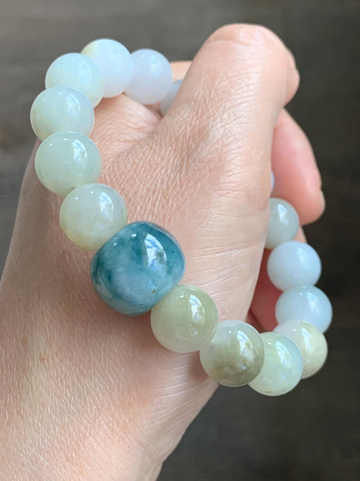 Natural Grade A Icy Translucent Multicolored Jade Jadeite Beads Dark Blue Marbled Drum Bead Beaded Bracelet 7” 49g 天然冰胶多宝翡翠缅蓝鼓珠手串 MDB168
