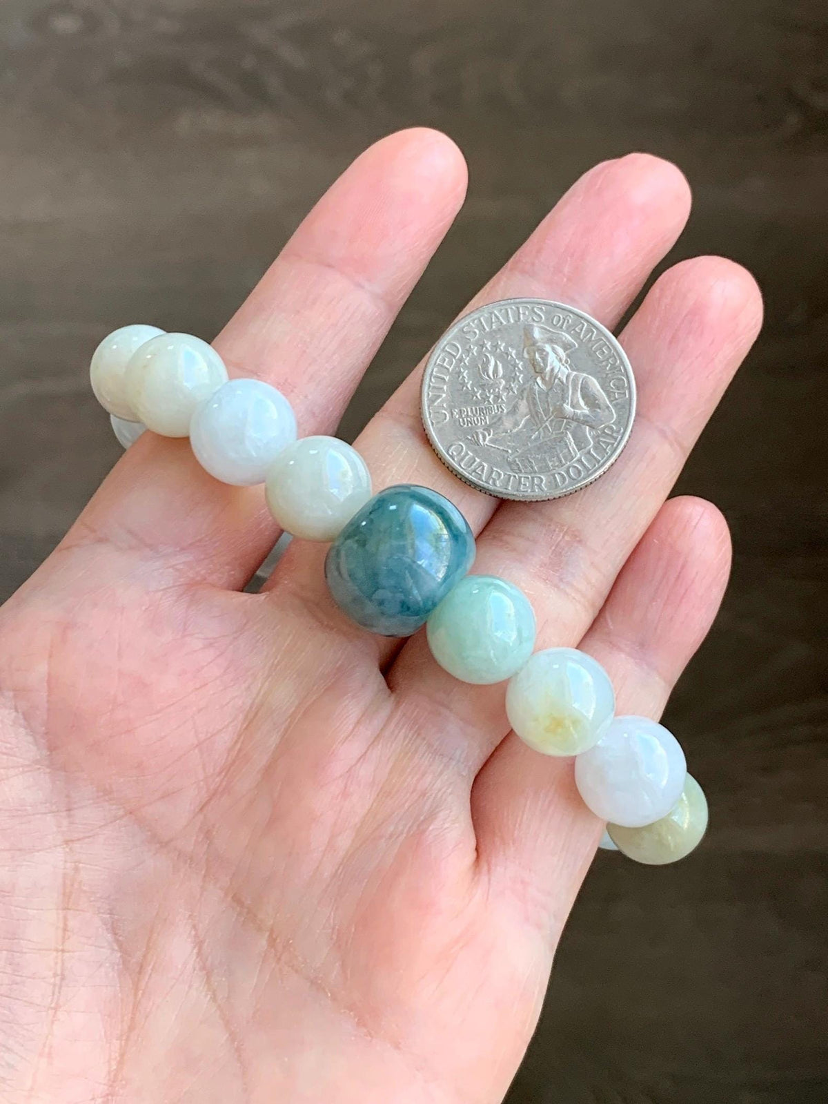 Natural Grade A Icy Translucent Multicolored Jade Jadeite Beads Dark Blue Marbled Drum Bead Beaded Bracelet 7” 49g 天然冰胶多宝翡翠缅蓝鼓珠手串 MDB148