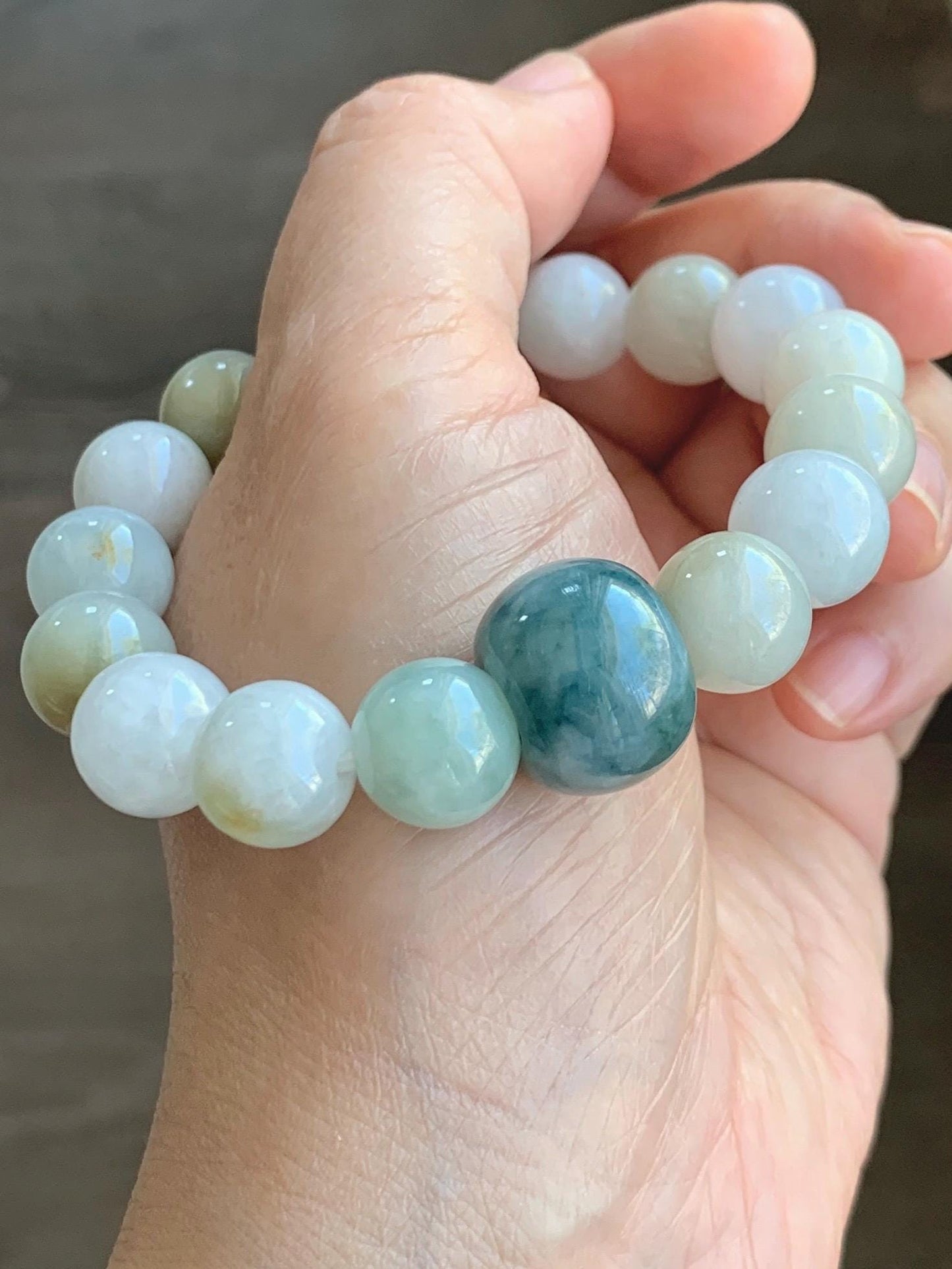 Natural Grade A Icy Translucent Multicolored Jade Jadeite Beads Dark Blue Marbled Drum Bead Beaded Bracelet 7” 49g 天然冰胶多宝翡翠缅蓝鼓珠手串 MDB148