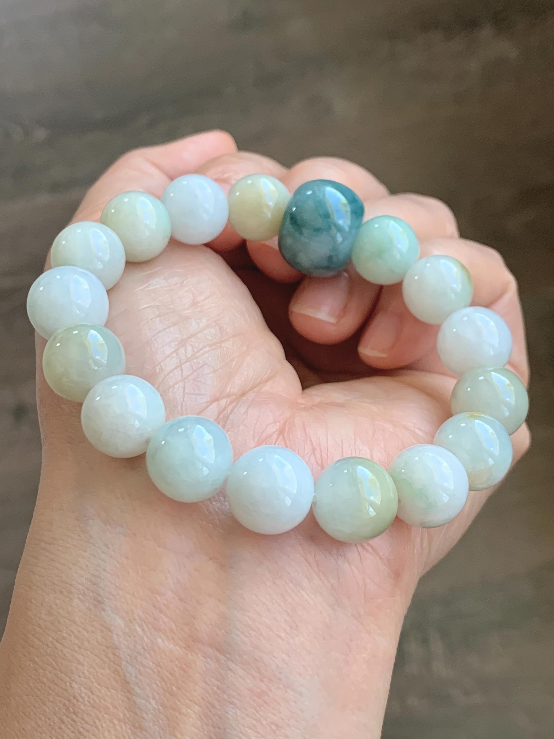 Natural Grade A Icy Translucent Multicolored Jade Jadeite Beads Dark Blue Marbled Drum Bead Beaded Bracelet 7” 49g 天然冰胶多宝翡翠缅蓝鼓珠手串 MDB148