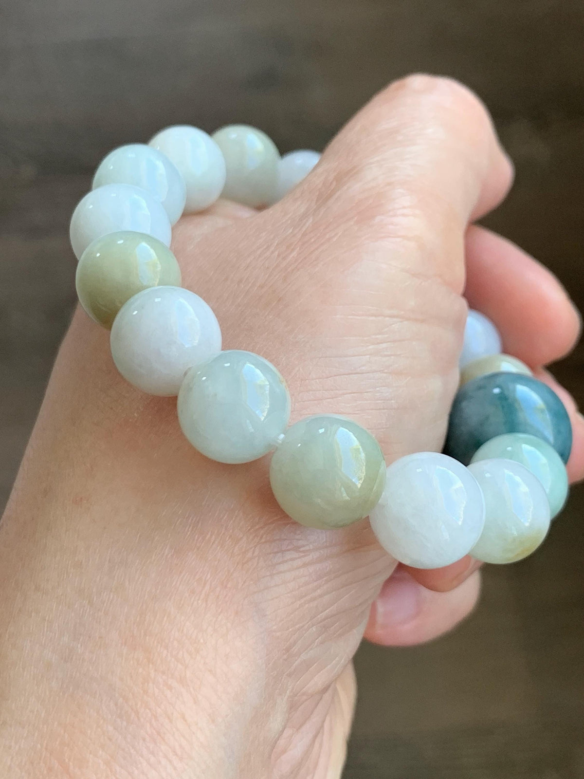 Natural Grade A Icy Translucent Multicolored Jade Jadeite Beads Dark Blue Marbled Drum Bead Beaded Bracelet 7” 49g 天然冰胶多宝翡翠缅蓝鼓珠手串 MDB148