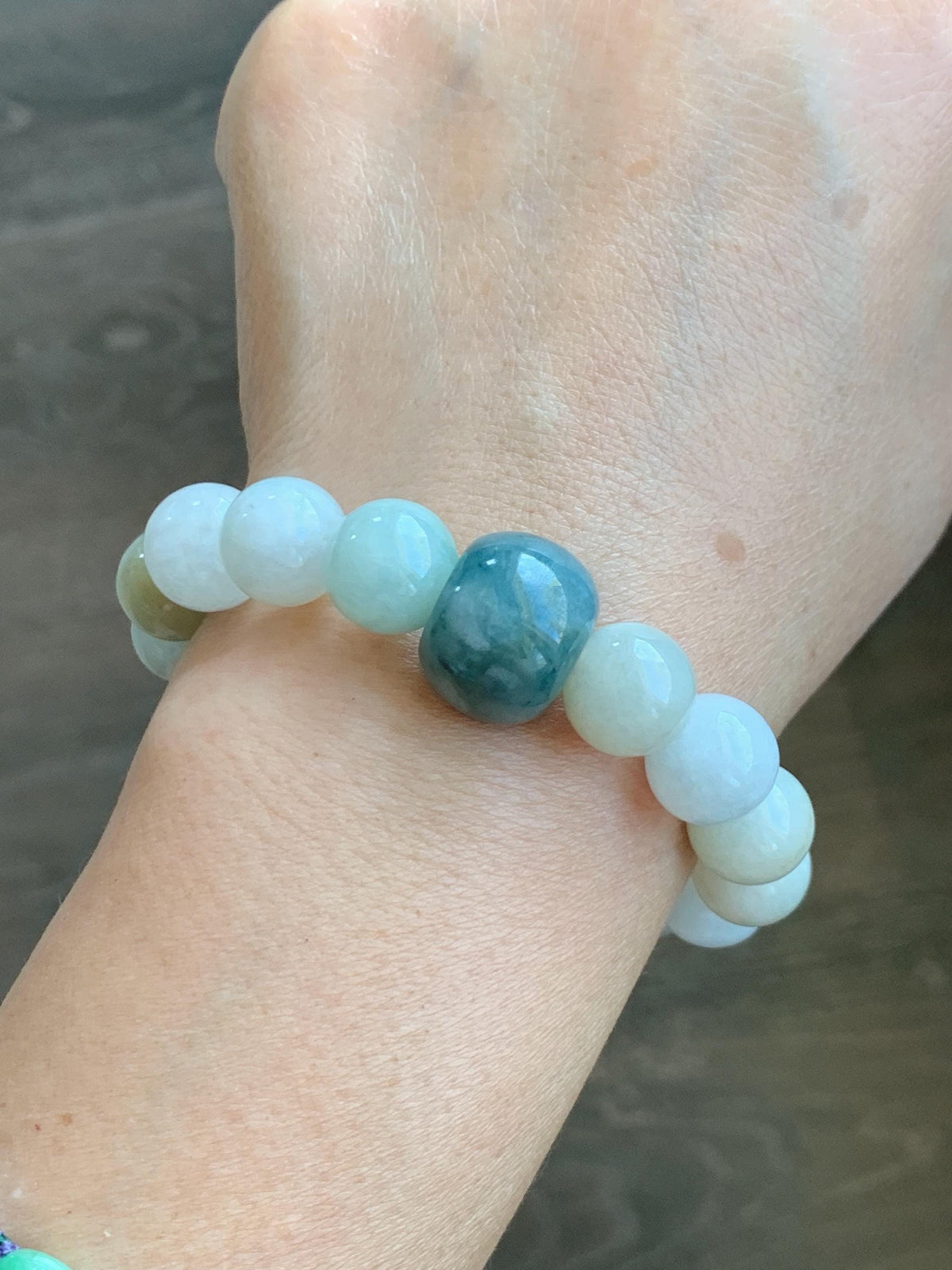 Natural Grade A Icy Translucent Multicolored Jade Jadeite Beads Dark Blue Marbled Drum Bead Beaded Bracelet 7” 49g 天然冰胶多宝翡翠缅蓝鼓珠手串 MDB148