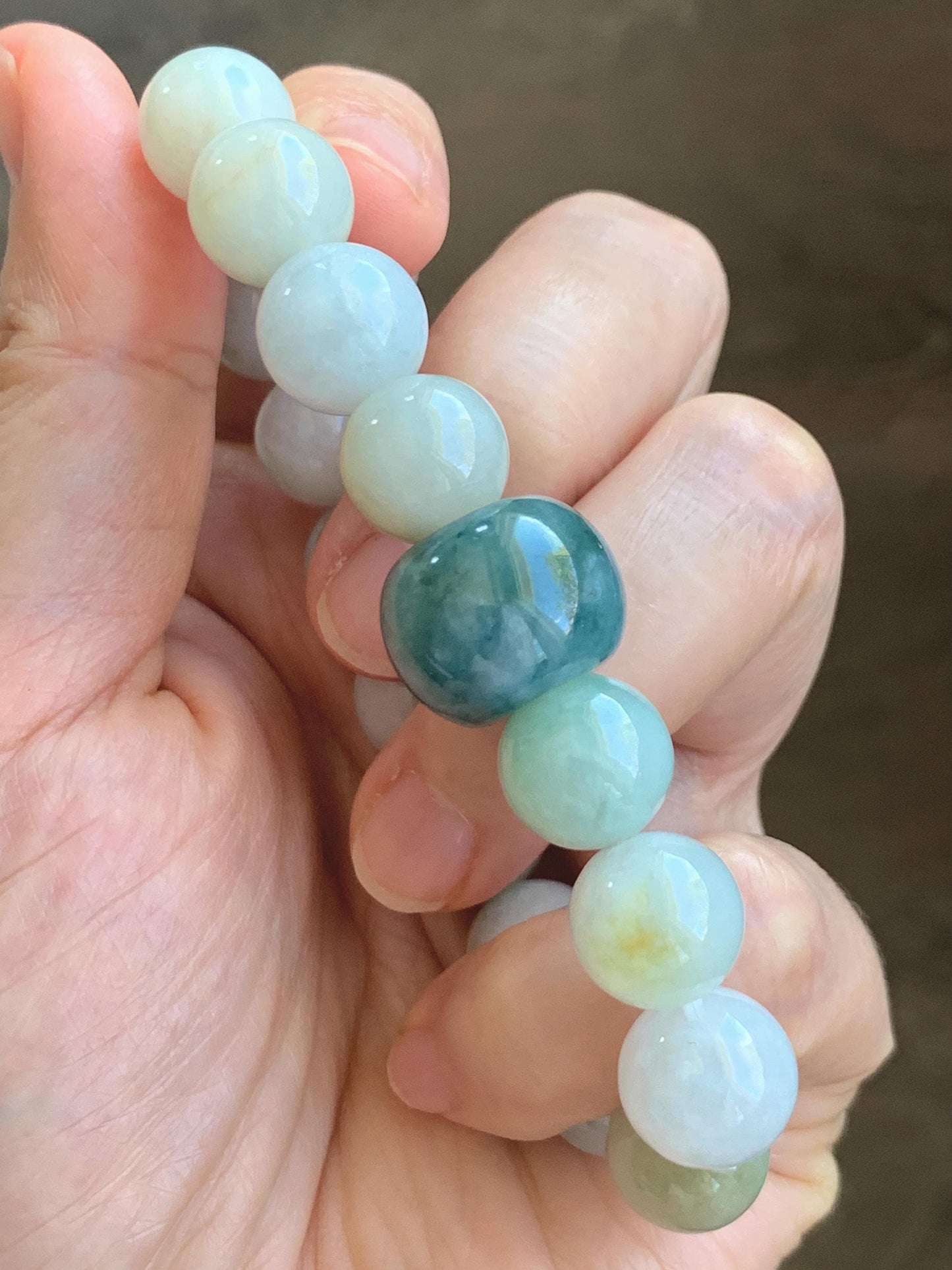 Natural Grade A Icy Translucent Multicolored Jade Jadeite Beads Dark Blue Marbled Drum Bead Beaded Bracelet 7” 49g 天然冰胶多宝翡翠缅蓝鼓珠手串 MDB148