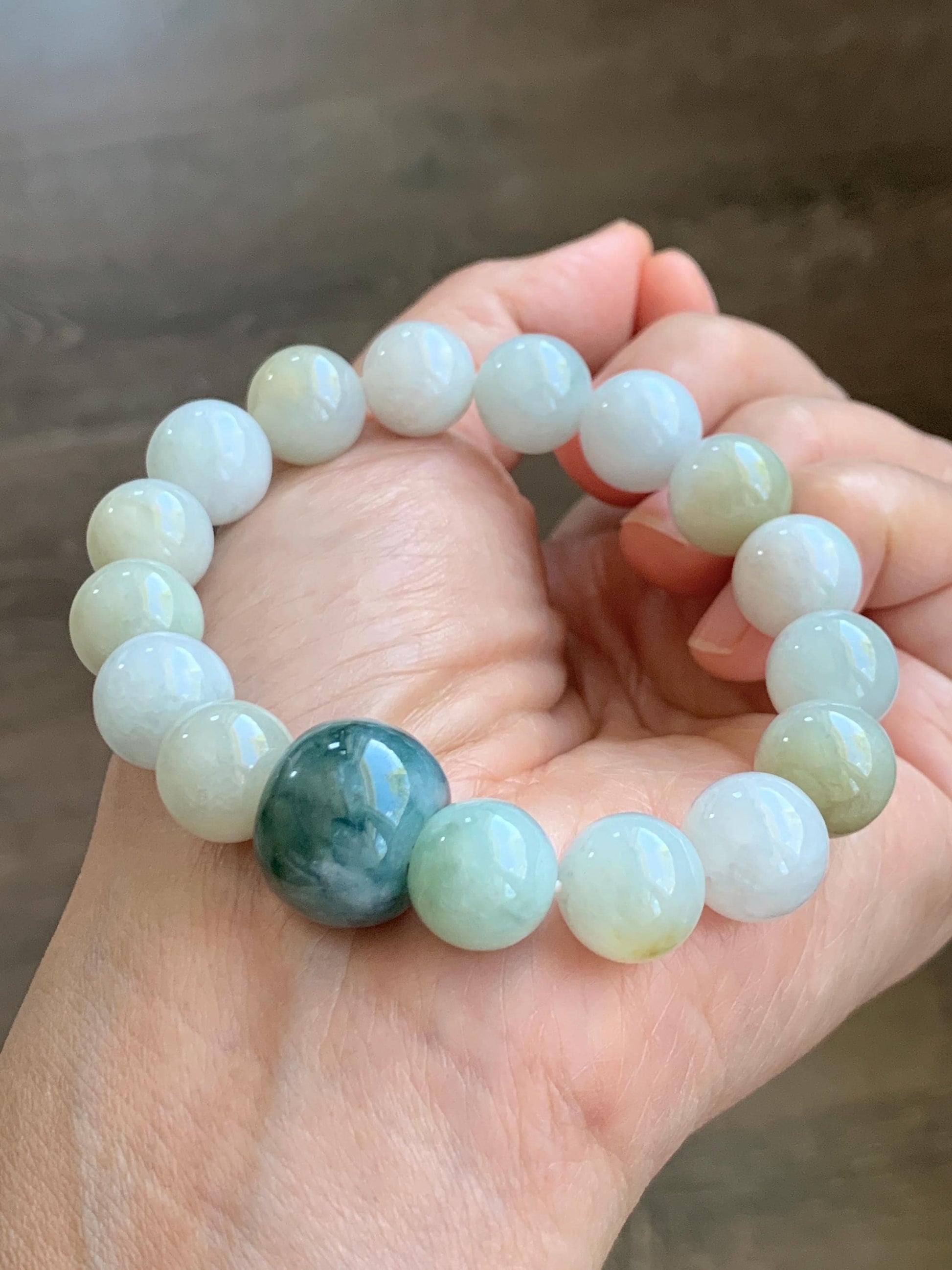 Natural Grade A Icy Translucent Multicolored Jade Jadeite Beads Dark Blue Marbled Drum Bead Beaded Bracelet 7” 49g 天然冰胶多宝翡翠缅蓝鼓珠手串 MDB148