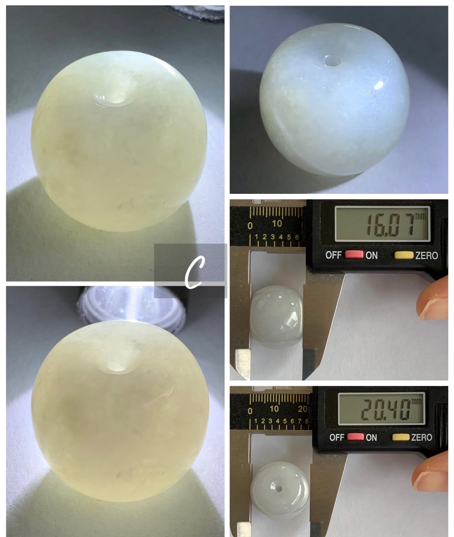 Natural Grade A Icy Translucent Pastel Colored Jade Jadeite Large Drum Beads Loose Jade Beads 天然冰胶淡色翡翠鼓珠 MGZ150