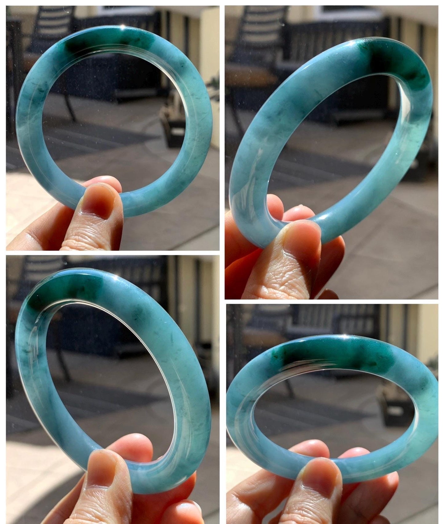 Certified Natural Grade A Guatemalan Icy Translucent Dark Dusty Blue Jade Jadeite Wide Bangle Bracelet 57.06mm 7” 60g 天然冰危暗蓝翡翠粗圆条手镯 947