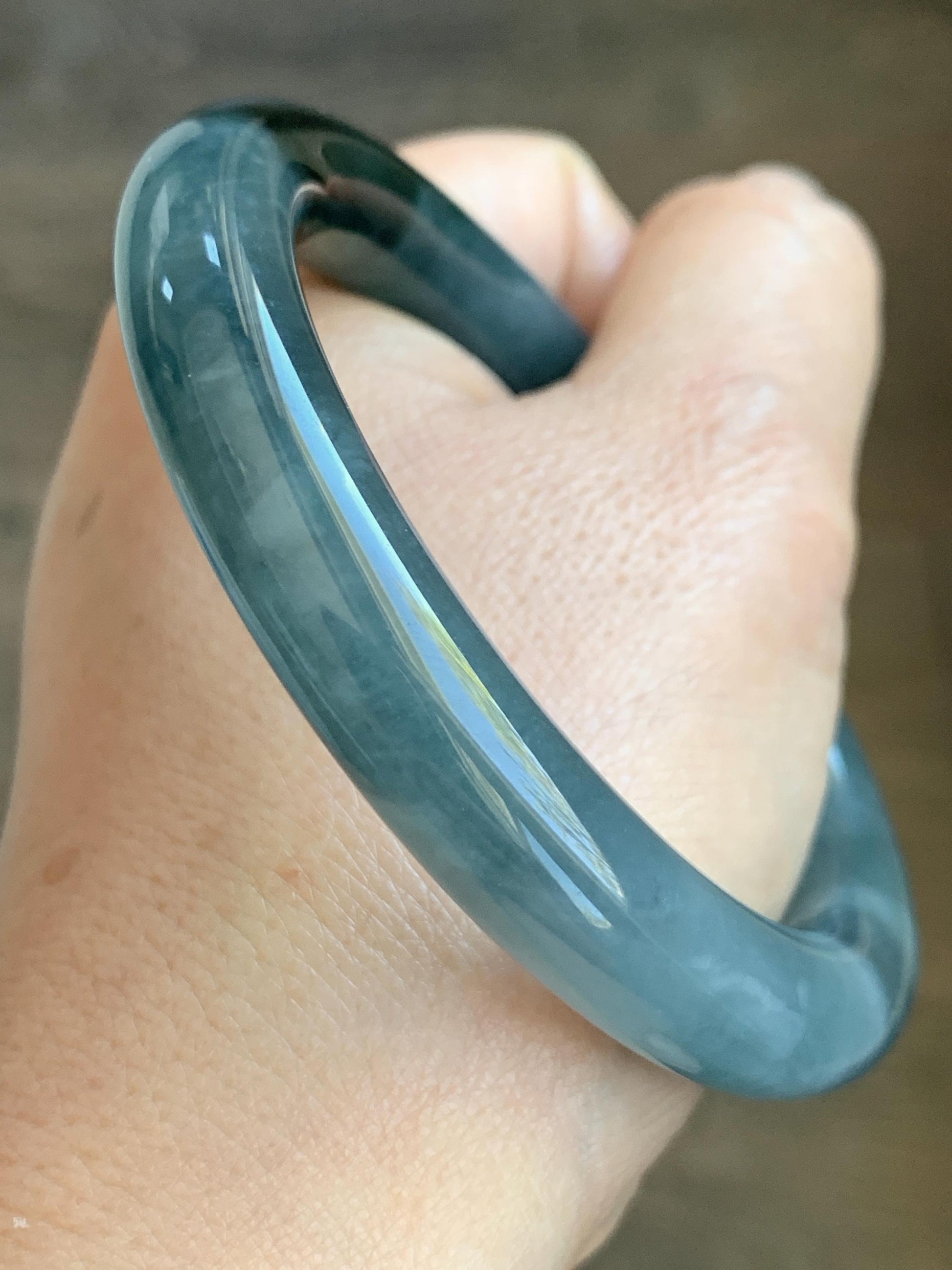 Certified Natural Grade A Guatemalan Icy Translucent Dark Dusty Blue Jade Jadeite Wide Bangle Bracelet 57.06mm 7” 60g 天然冰危暗蓝翡翠粗圆条手镯 947