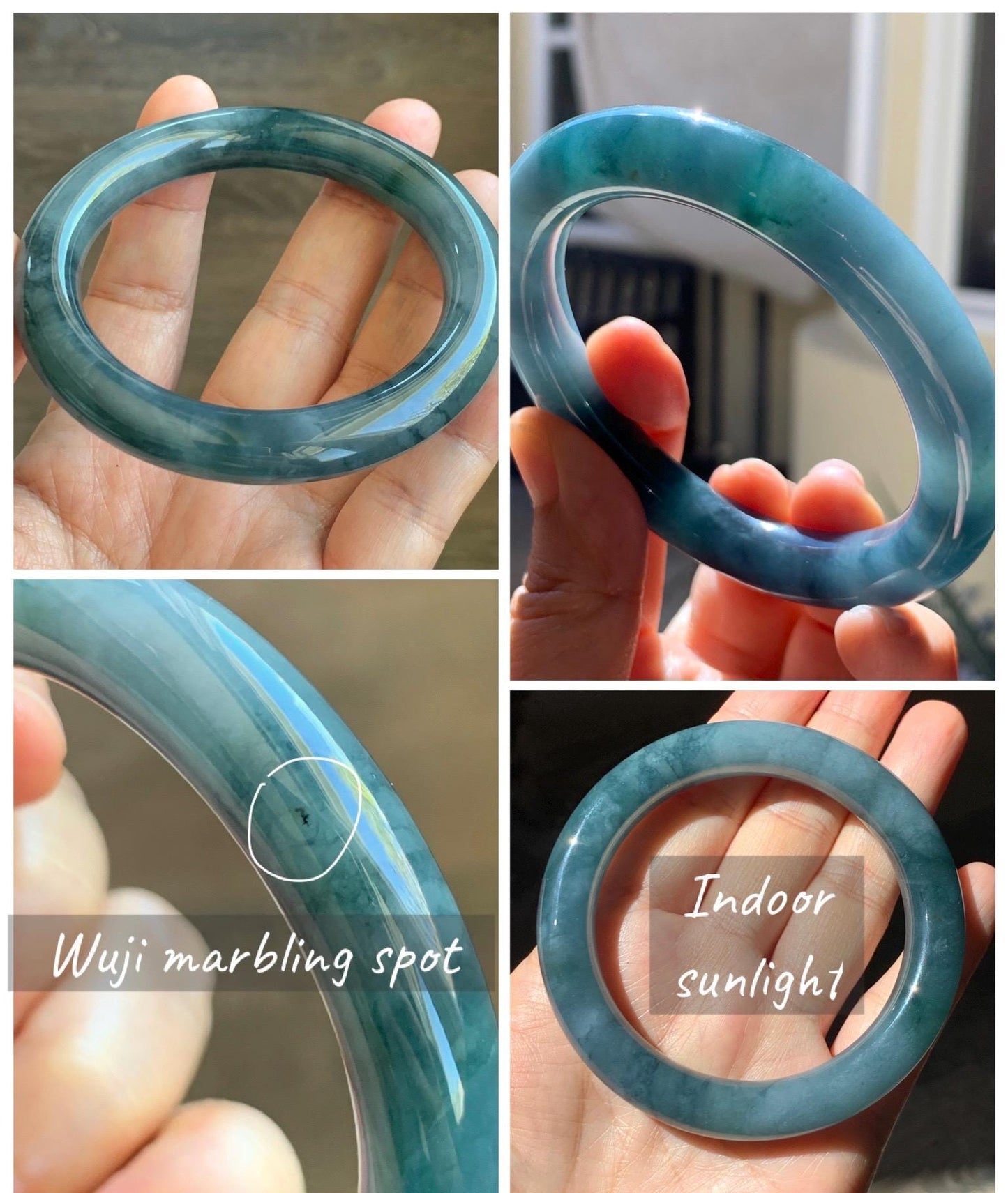 Certified Natural Grade A Guatemalan Icy Translucent Dark Dusty Blue Jade Jadeite Wide Bangle Bracelet 56mm 6.93” 59g 天然冰危暗蓝翡翠粗圆条手镯 948