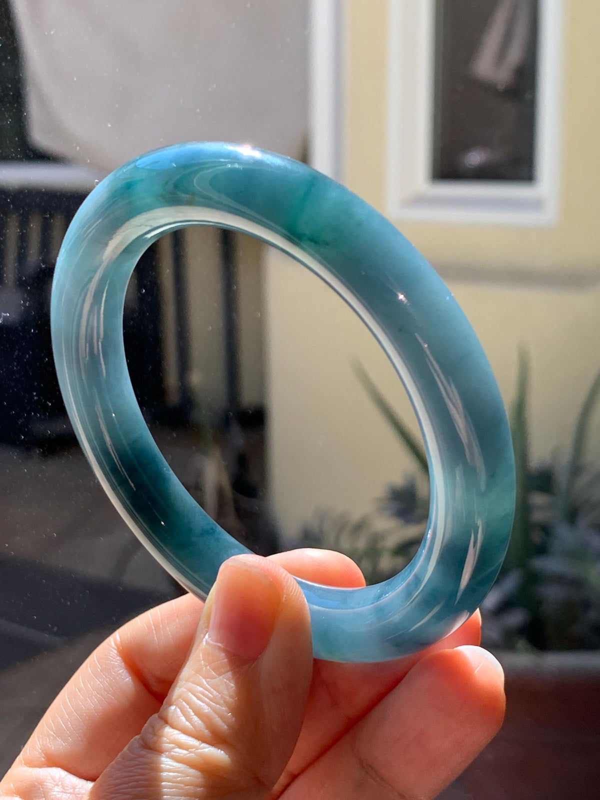 Certified Natural Grade A Guatemalan Icy Translucent Dark Dusty Blue Jade Jadeite Wide Bangle Bracelet 56mm 6.93” 59g 天然冰危暗蓝翡翠粗圆条手镯 948