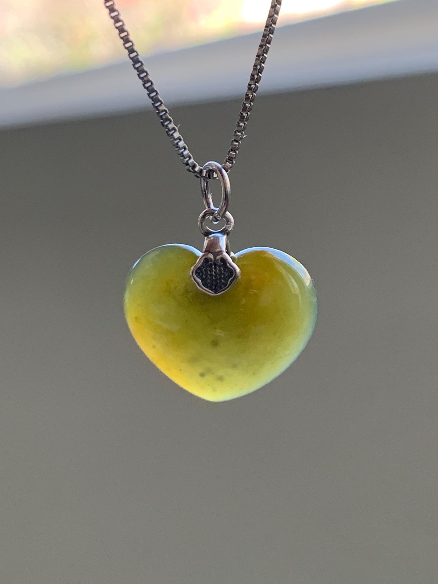 Natural Grade A Guatemalan Icy Translucent Deep Greenish Brown Jade Jadeite Heart Pendant Sterling Silver 2g 天然冰危深茶黄翡翠爱心吊坠 WCH70