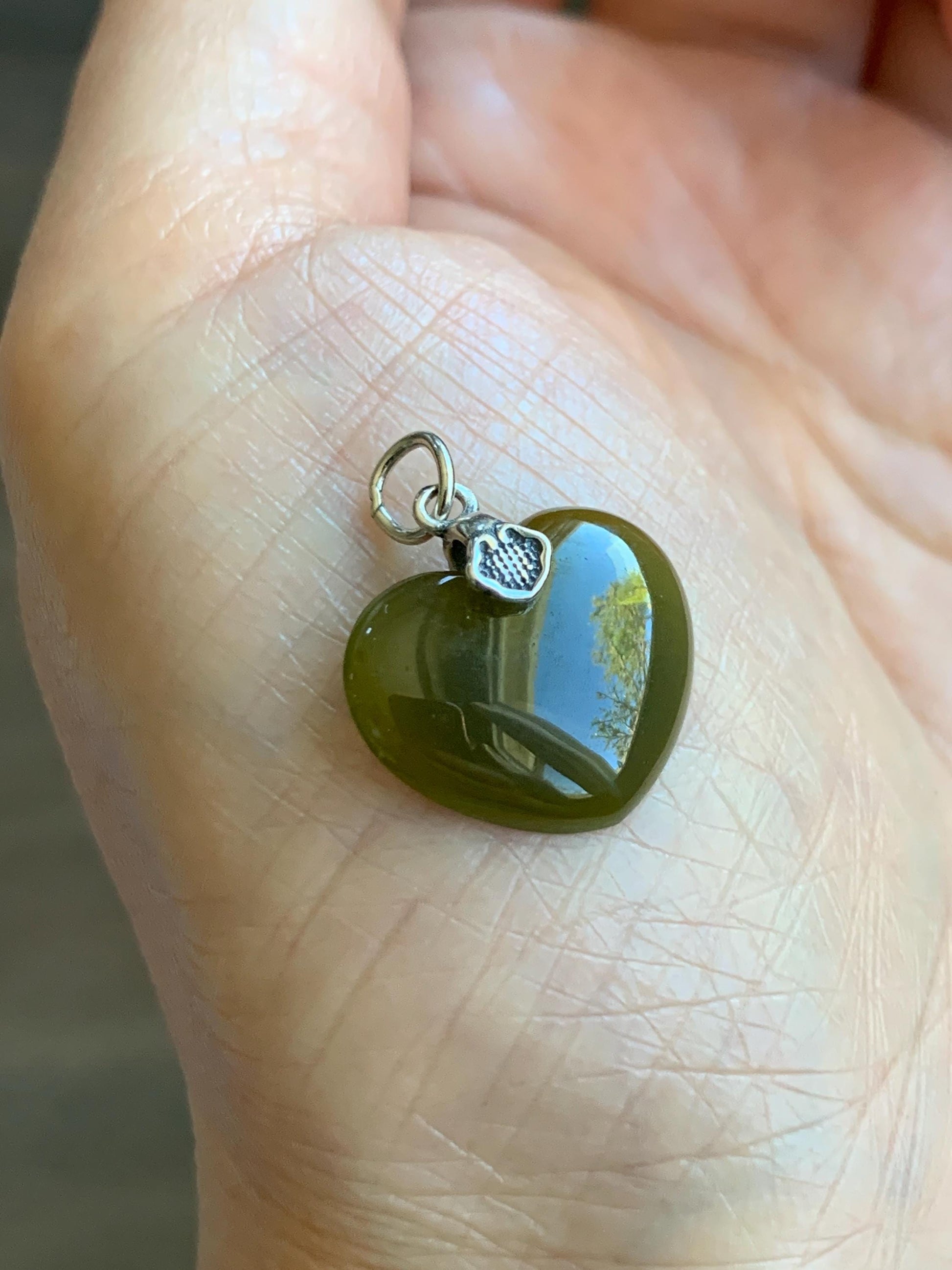 Natural Grade A Guatemalan Icy Translucent Deep Greenish Brown Jade Jadeite Heart Pendant Sterling Silver 2g 天然冰危深茶黄翡翠爱心吊坠 WCH70