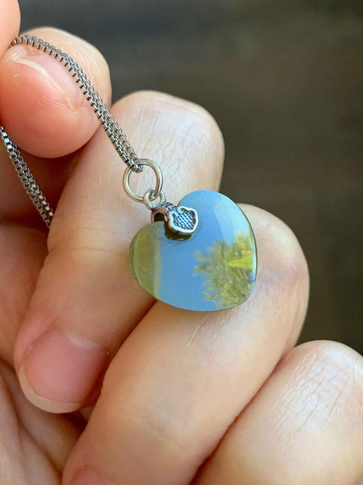 Natural Grade A Guatemalan Icy Translucent Deep Greenish Brown Jade Jadeite Heart Pendant Sterling Silver 2g 天然冰危深茶黄翡翠爱心吊坠 WCH70