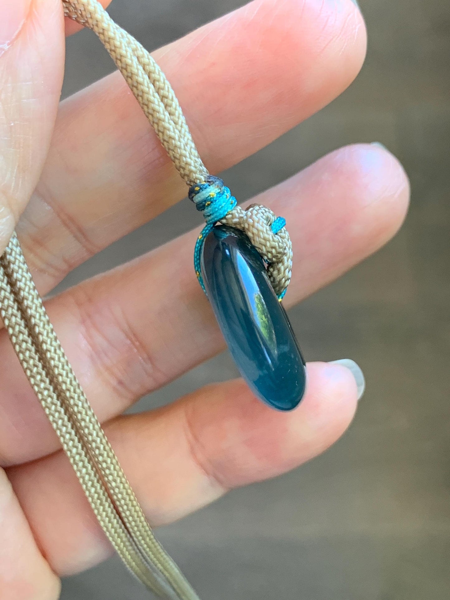 Certified Natural Grade A Guatemalan Icy Translucent Teal Blue Jade Jadeite Ping An Kou Donut Pendant Rope Necklace 24” 天然冰胶危蓝绿翡翠平安扣吊坠 444