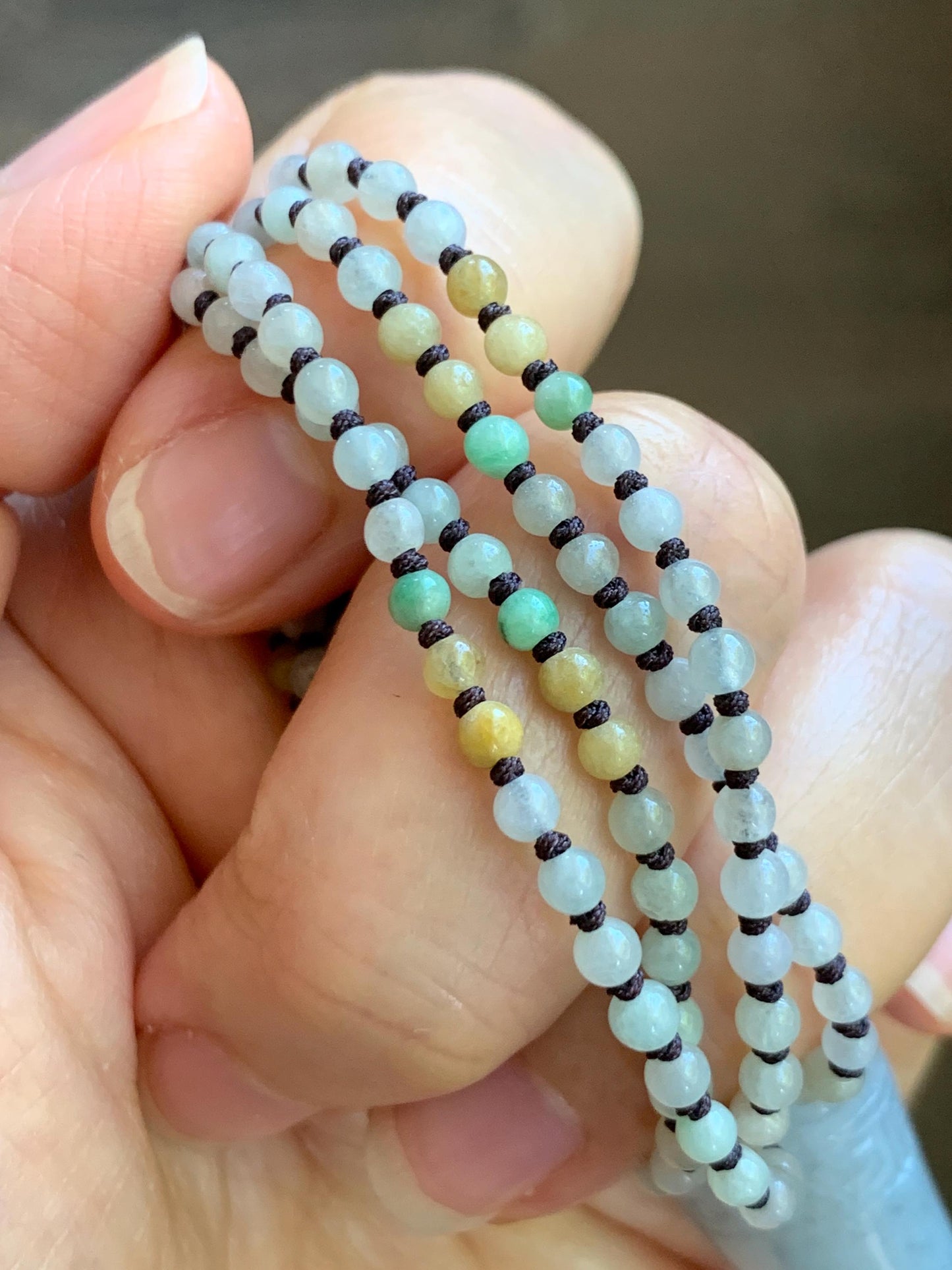 Natural Grade A Icy Translucent Light Gray Wuji Jade Jadeite Pixiu Tooth Pendant Jadeite Beaded Necklace 21.25” 23g 天然冰胶淡乌鸡翡翠貔貅牙吊坠项链 MWP258