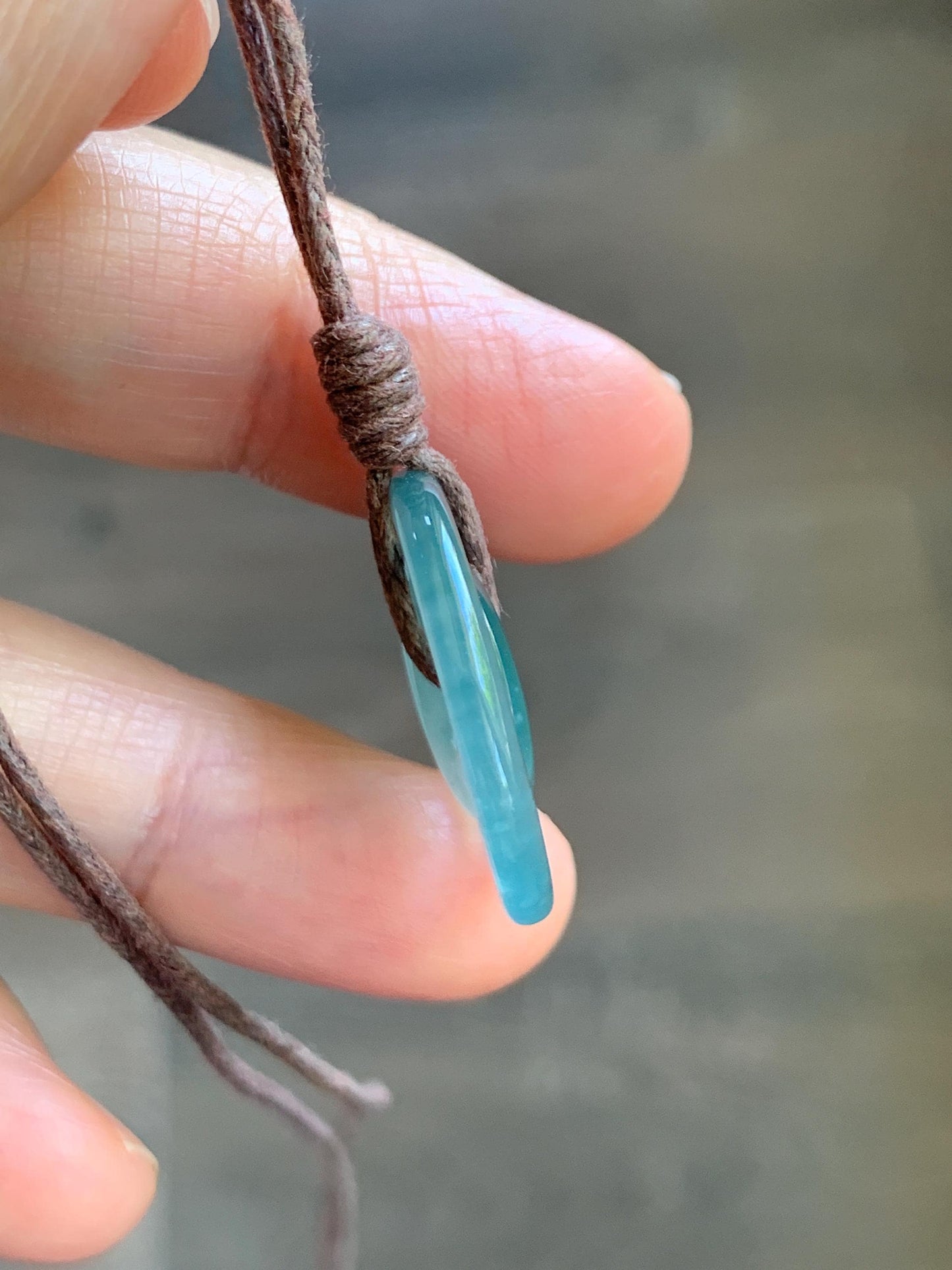 Natural Grade A Guatemalan Icy Translucent Light Teal Green Jade Jadeite Mother and Child Ping An Kou Donut Pendant 24” 天然冰危蓝绿翡翠子母扣吊坠WZM330A
