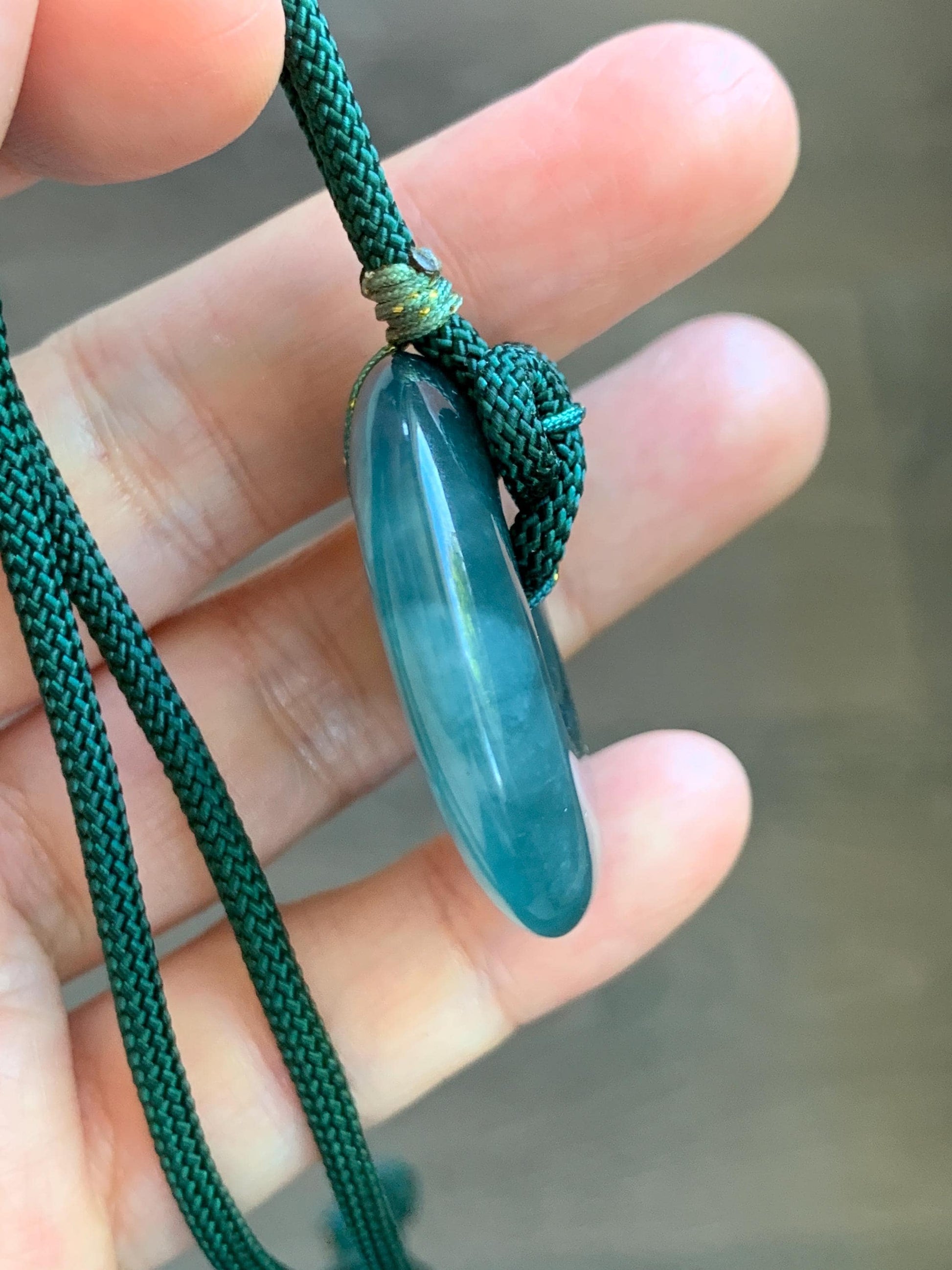 Natural Grade A Guatemalan Icy Translucent Dark Teal Blue Jade Jadeite Ping An Kou Donut Pendant Rope Necklace 24” 24g 天然冰胶危蓝翡翠平安扣吊坠 WLP110A